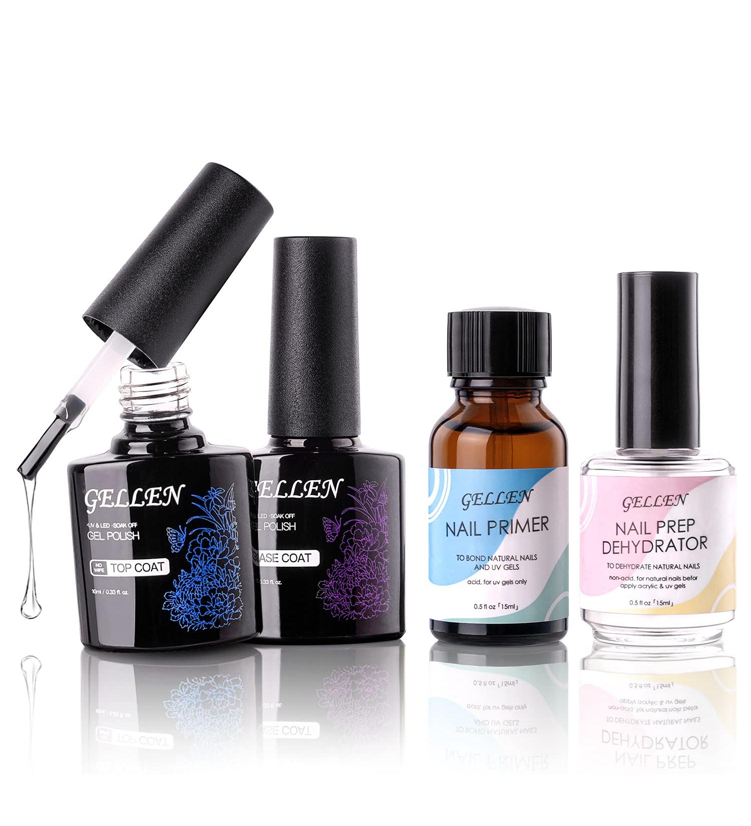 Gellen Nail Dehydrator Primer & Top/Base Coats Kit - Fast Air Dry, Strengthening System for Acrylics, Builder Gel Polish - Superior Protein Bonding - Buy Online on SooperMarket.com