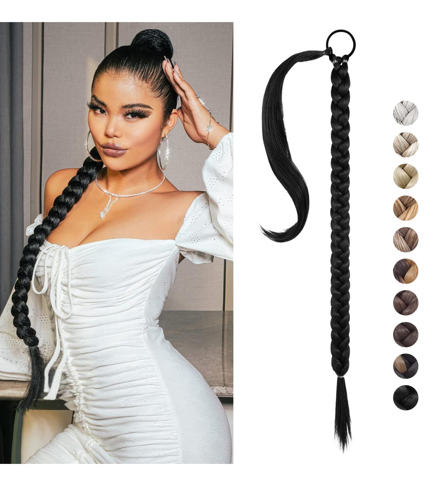 REECHO DIY Braid Ponytail Extension | Long Straight Wrap Around Synthetic Hairpiece - Black 34 Inch - Buy Online on SooperMarket.com