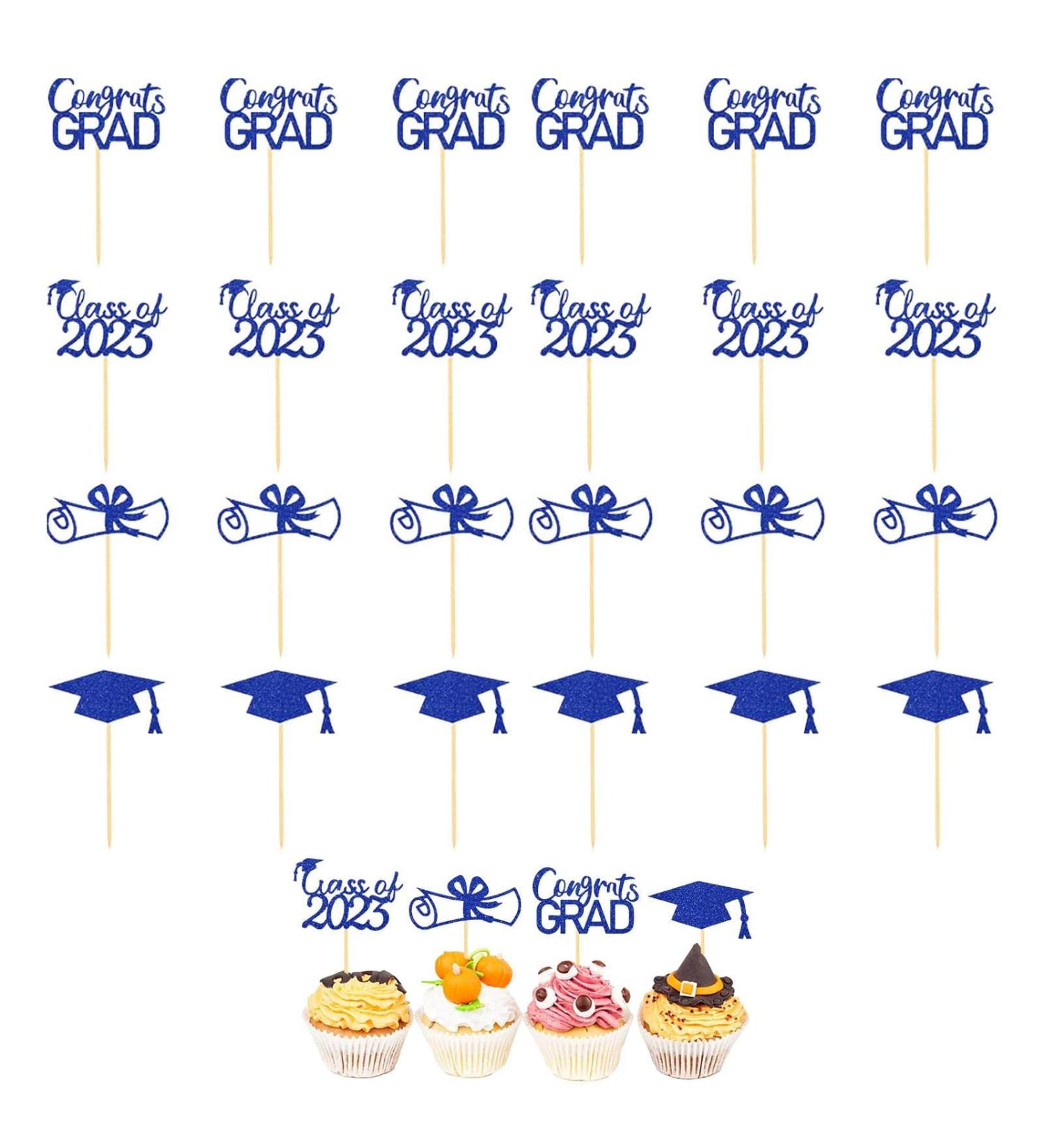 Virtcooy Graduation Cupcake Toppers 2023 - Class of 2023 Graduation Cupcake Toppers | Class of 2023 Graduation Cupcake Toppers Diploma Grad Caps Cake Toppers Picks for Graduation Blue - Buy Online on SooperMarket.com