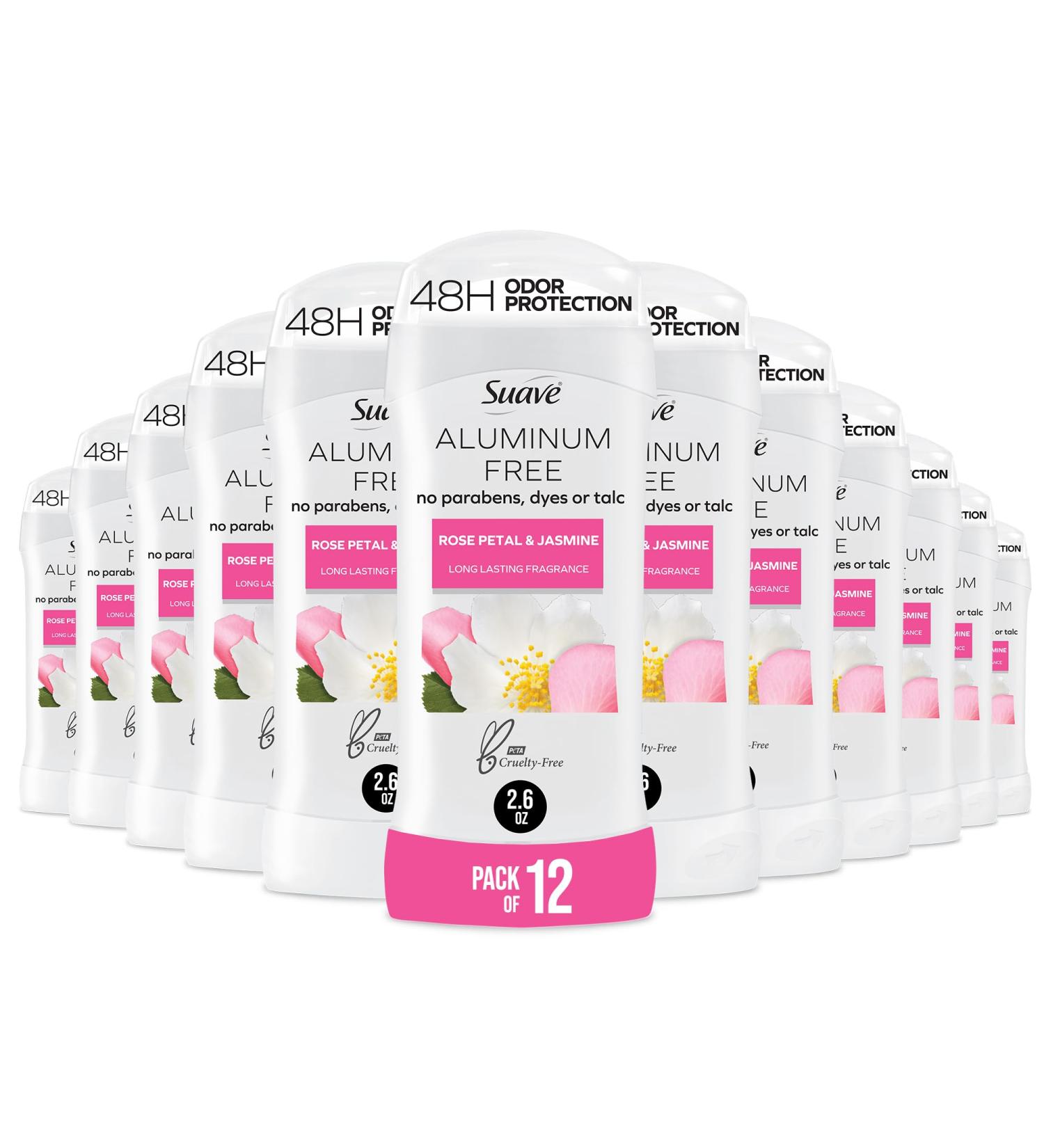 Suave Aluminum Free Deodorant for Women Rose Petal and Jasmine 48-Hour Odor Protection Free of Talc Parabens & Dyes 2.6 oz (Pack of 12) - Buy Online on SooperMarket.com