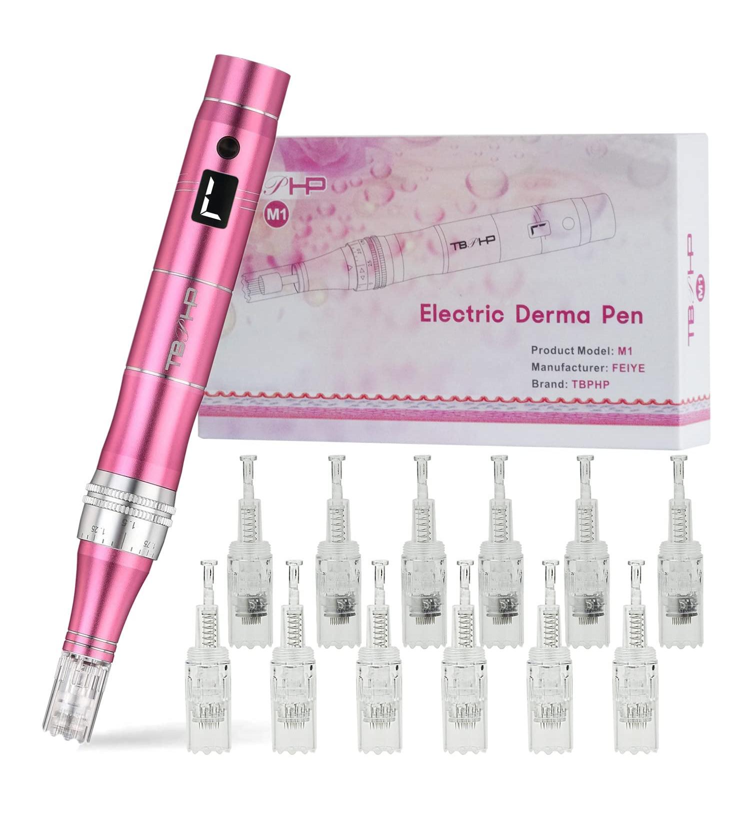 TBPHP M1 Electric Derma Beauty Pen Kit with 12Pcs Replacement Cartridges - Professional At-Home Skin Care Tool (Pink) - Buy Online on SooperMarket.com