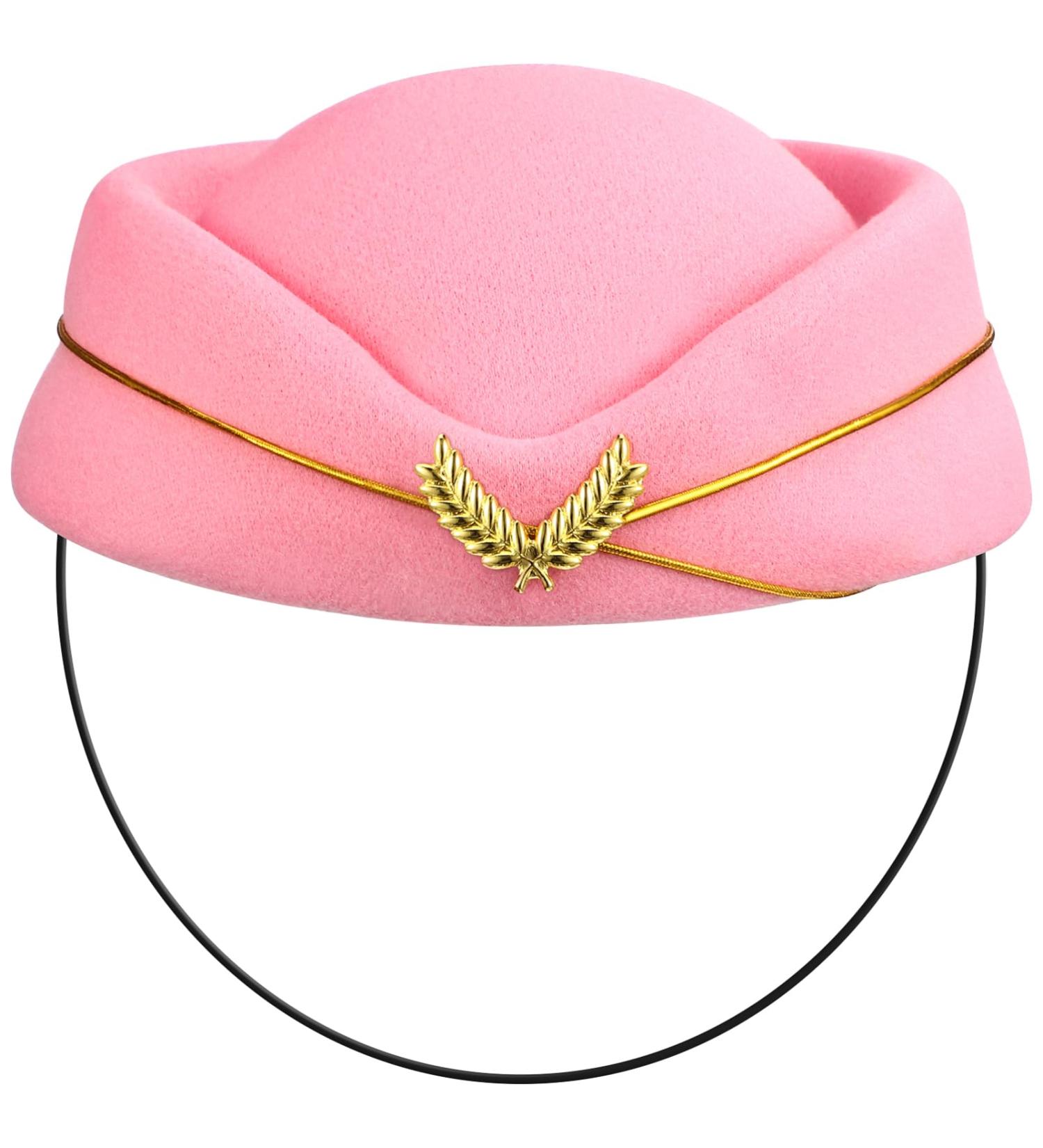 TENDYCOCO Women Stewardess Hat Felt Flight Attendant Air Hostess Hat Cosplay Costume Headwear Accessories for Halloween Party Supplies Pink One Size - Buy Online on SooperMarket.com