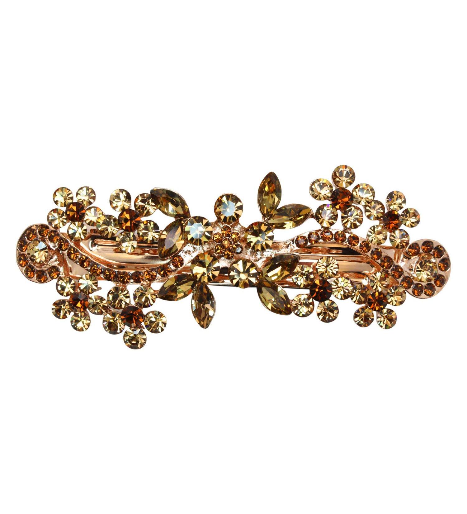 Faship Smoked Topaz Color Brown Crystal Floral Hair Barrette Clip - Buy Online on SooperMarket.com