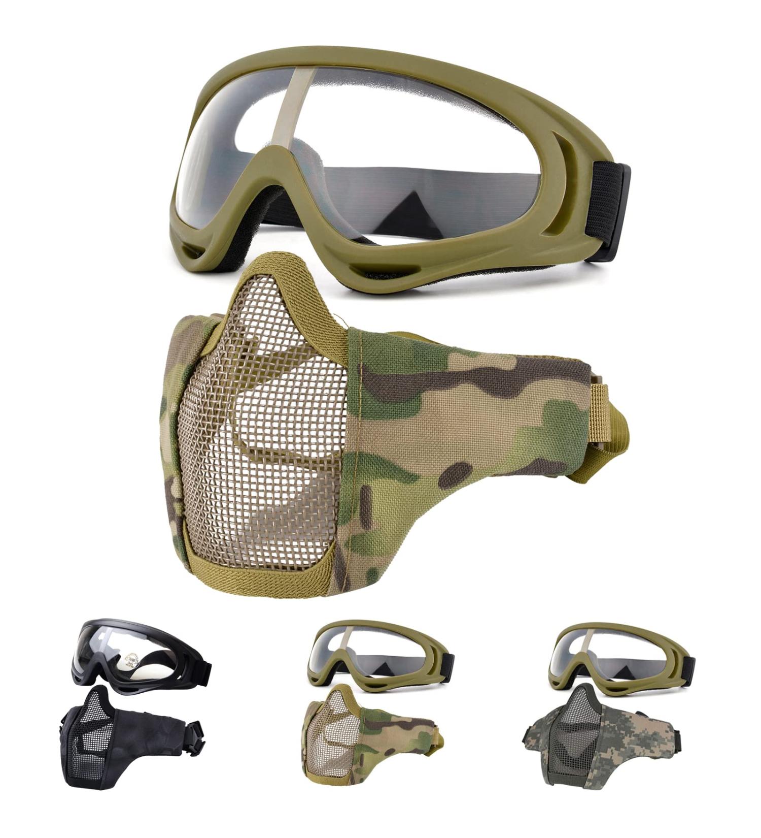 Fansport Airsoft Mask Tactical Goggles Set - Yellow | Half Face Mesh Mask with Foldable Steel Mesh & Goggles for Hunting, Shooting, Paintball - Buy Online on SooperMarket.com