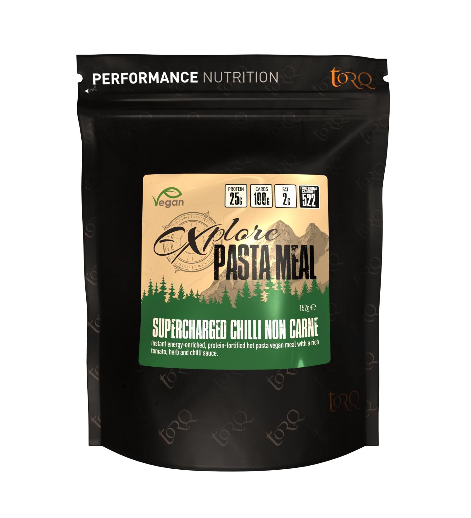 Torq Explore Vegan Chilli Non Carne Pasta Meal - Dehydrated Expedition Food with 25g Protein - 100g Carbs - 500cal - Buy Online on SooperMarket.com