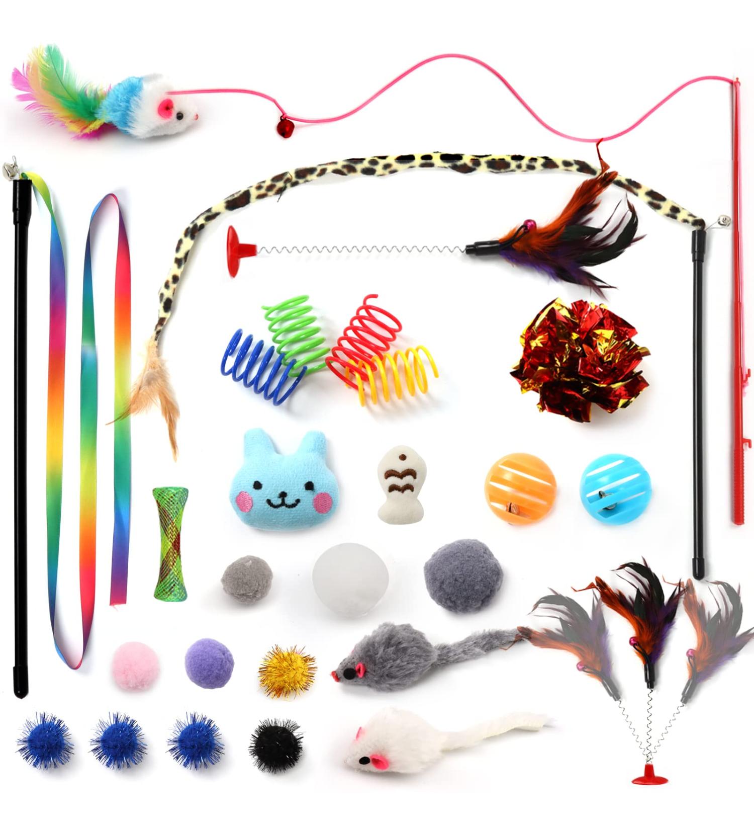 QUOZUO 26 pcs Kitten Toys Cat Toys Cat Toys Variety Pack for Kitty Cat Wand Toy Cat Feather Toys Cat Balls with Bells Cat Mouse Toy Catnip Toys for Indoor Cats - Buy Online on SooperMarket.com