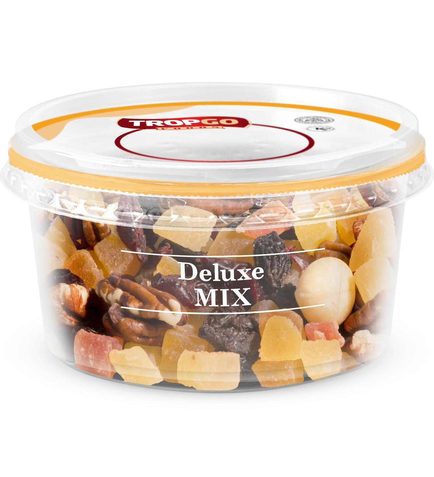 Tropgo Deluxe Mix 180gr - Mixed Nuts and Dried Fruits in a Resealable and Recyclable Nut Tub - Contains Fibre Protein and Essential Minerals - Wholesome Trail Mix - Healthy Snacks for All Ages - Buy Online on SooperMarket.com