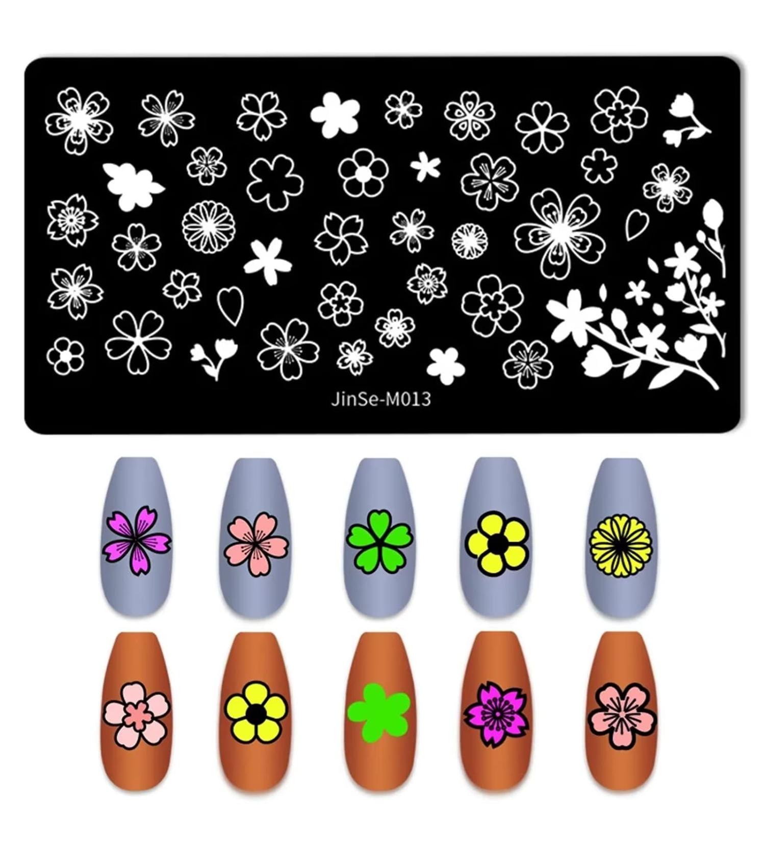 OUBFUUY Sakura Theme Nail Stamp Plates Nails Art Stamping Plates Festival flower Nail plate Template Image Plates - Buy Online on SooperMarket.com