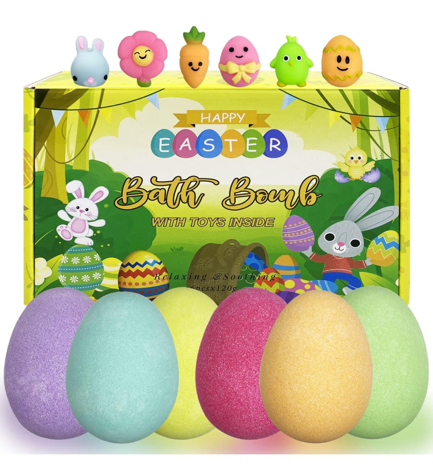QINGQIU 6 Pack Easter Bubble Bath Bombs with Squishy Toys - Kids Easter Basket Stuffers - Buy Online on SooperMarket.com