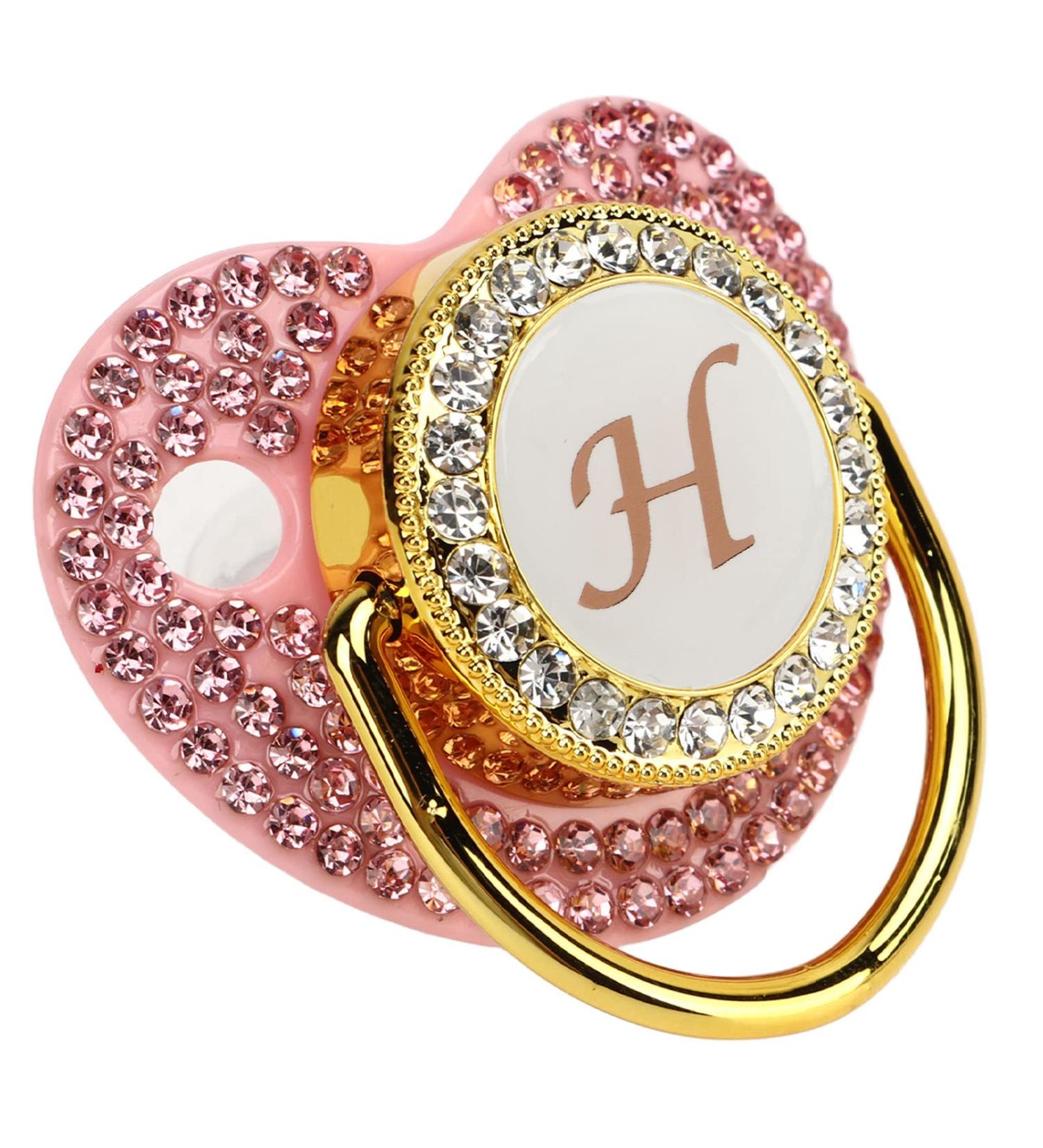 Gold Rhinestone Baby Pacifier Set | Lightweight Pacifier for 6-18 Months | Stylish Baby Home Use (Letter H) - Buy Online on SooperMarket.com