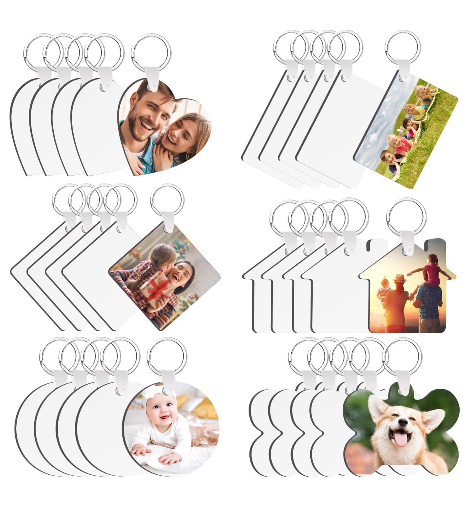 90Pcs Sublimation Keychain Blanks Bulk - DIY MDF Keychains with Rings for Heat Transfer - Double-Sided Printed - 6 Shapes Ornament Blanks - Buy Online on SooperMarket.com