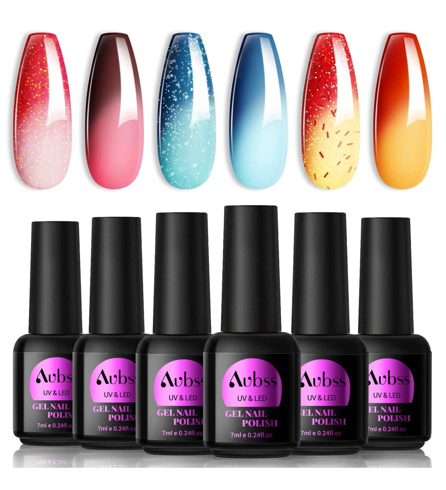 6-Piece AUBSS Colour Changing Gel Nail Polish Set - Thermal Mood Chameleon Soak Off UV Gel Nail Kit - Perfect Home DIY Gift for Women - Buy Online on SooperMarket.com