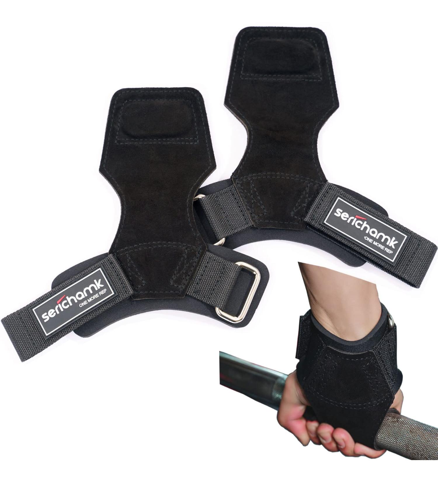 Leather Weightlifting Wrist Straps with Grip Assistance - Black | Deadlift Straps for Workout Gym - Men and Women - Buy Online on SooperMarket.com