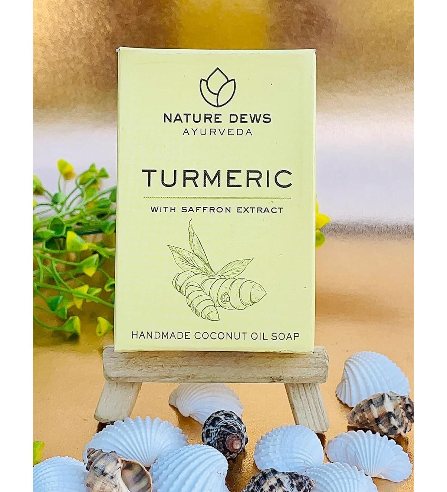Nature Dews Turmeric & Saffron Soap | Cold Processed Ayurvedic Coconut Oil | Export Quality Herbal Soap | Haldi & Kesar Benefits - Buy Online on SooperMarket.com