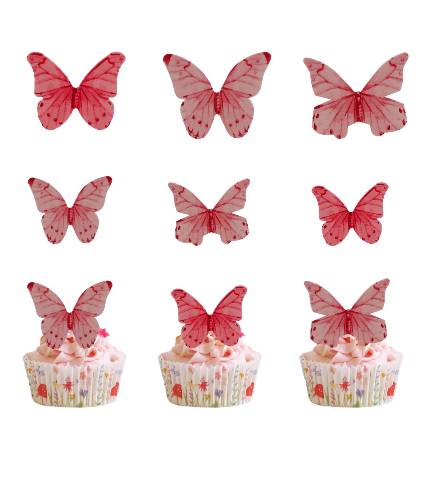 Arthsdite 40Pcs Edible Wafer Paper Butterfly Cupcake Toppers 3D Cake Realistic Pastel Butterfly Decoration for Birthday Party Wedding Food Decorations - Pink Pink 2 - Buy Online on SooperMarket.com