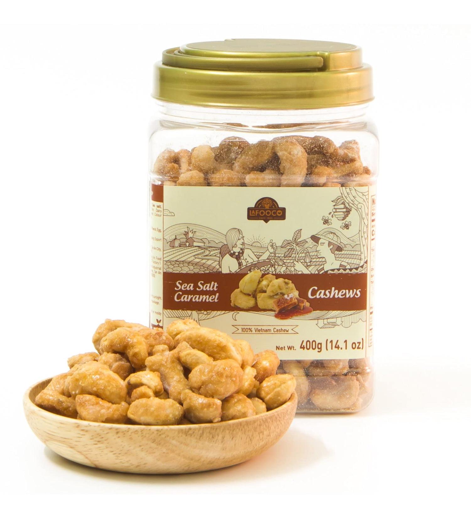 LAFOOCO Sea Salt Caramel Cashews 14.1 oz - Premium Roasted Cashews | Resealable Jar | Nutrient-Rich Protein Snack | Perfect Gift for Celebrations, Holidays, Birthdays - Buy Online on SooperMarket.com