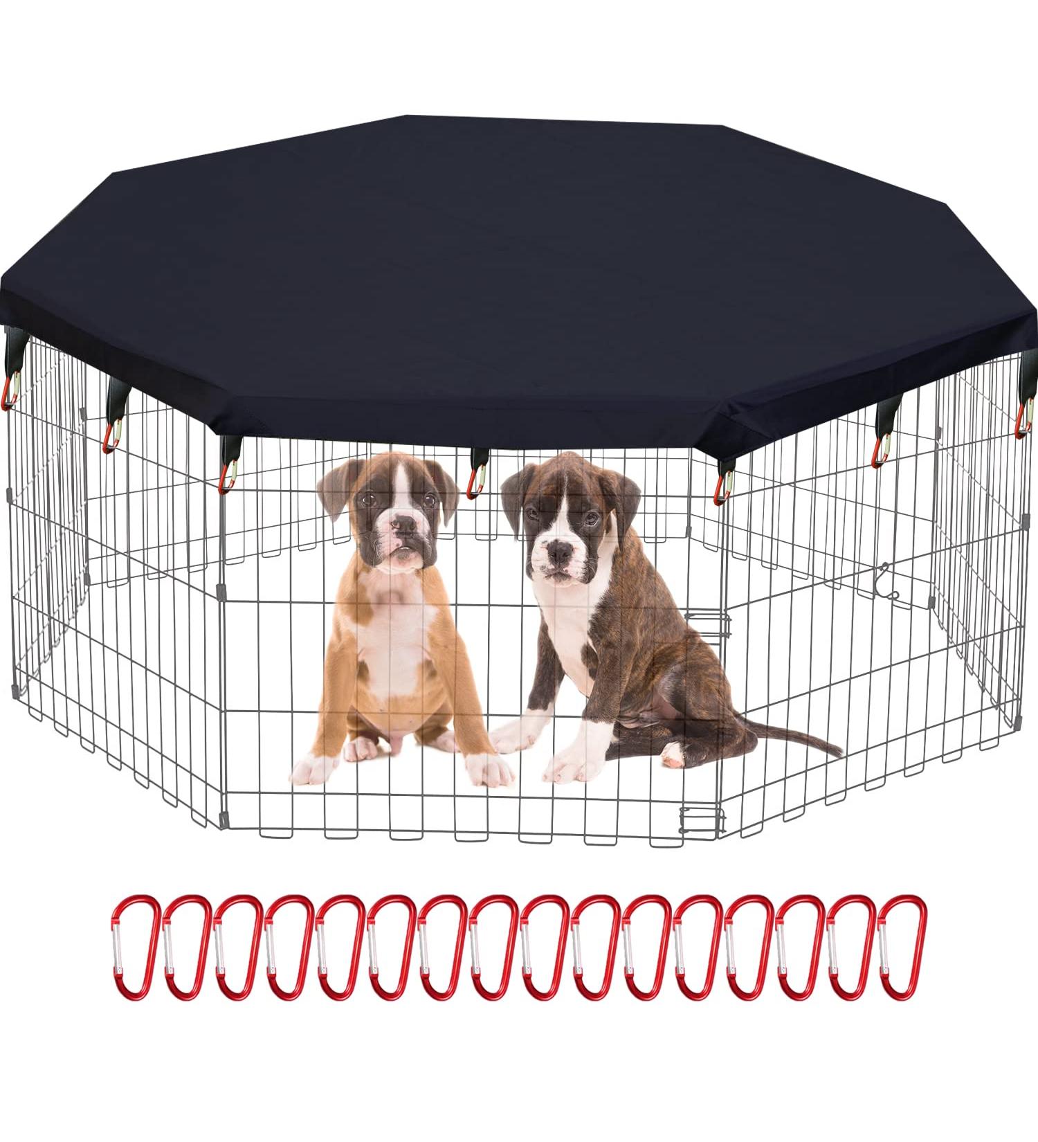 LAOZZ 24 Inch 8 Panel Black Dog Playpen Cover - Sun/Rain Proof Top Cover for Indoor and Outdoor Pet Playpen - Shade and Security for Dogs - Fits 24-36 Inch Playpens - Buy Online on SooperMarket.com