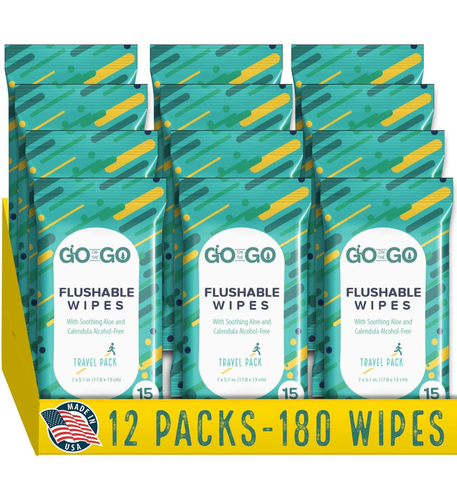 Biodegradable Alcohol-Free Flushable Wet Wipes for Travel | Soothing Aloe & Calendula | 180 Wipes | Made in USA - Buy Online on SooperMarket.com