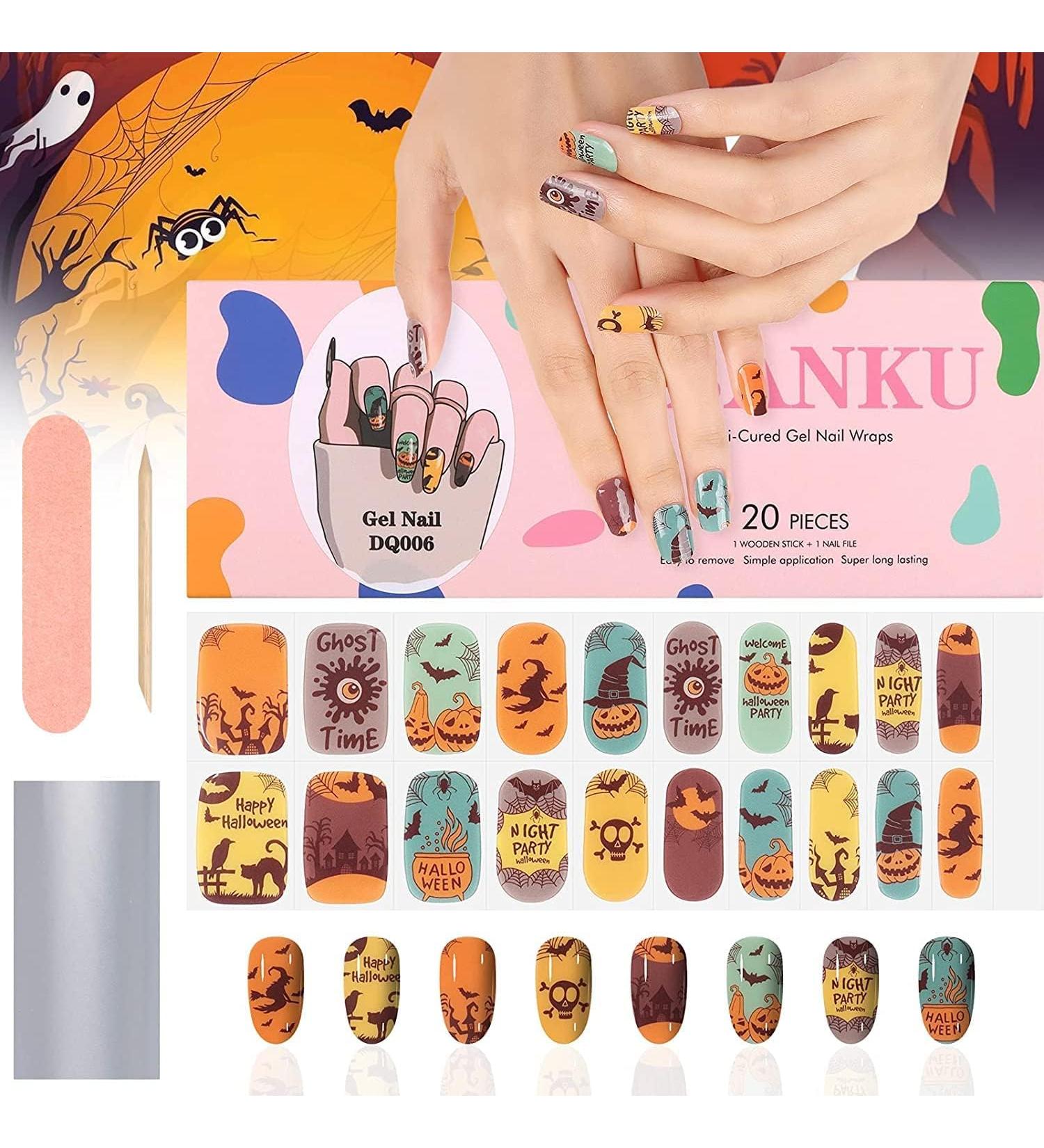 EBANKU Halloween Gel Nail Polish Strips - 20 Stickers for Pumpkin Witch Nail Designs with Nail File Stick - UV/LED Lamp Required - Buy Online on SooperMarket.com