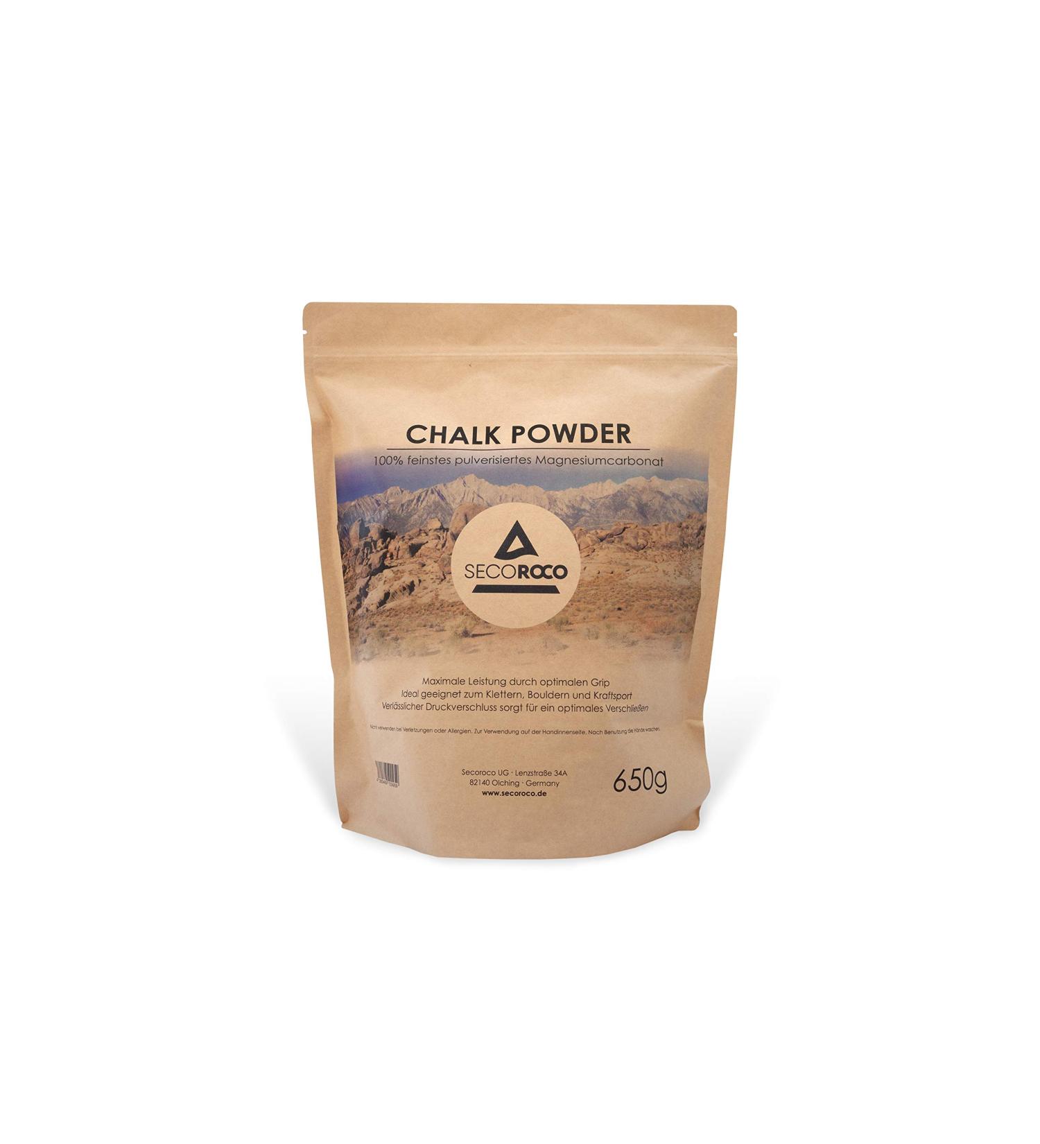 Secoroco Chalk for climbing 650g of fine chalk powder magnesium carbonate for climbing bouldering and fitness bags with a pressure lock