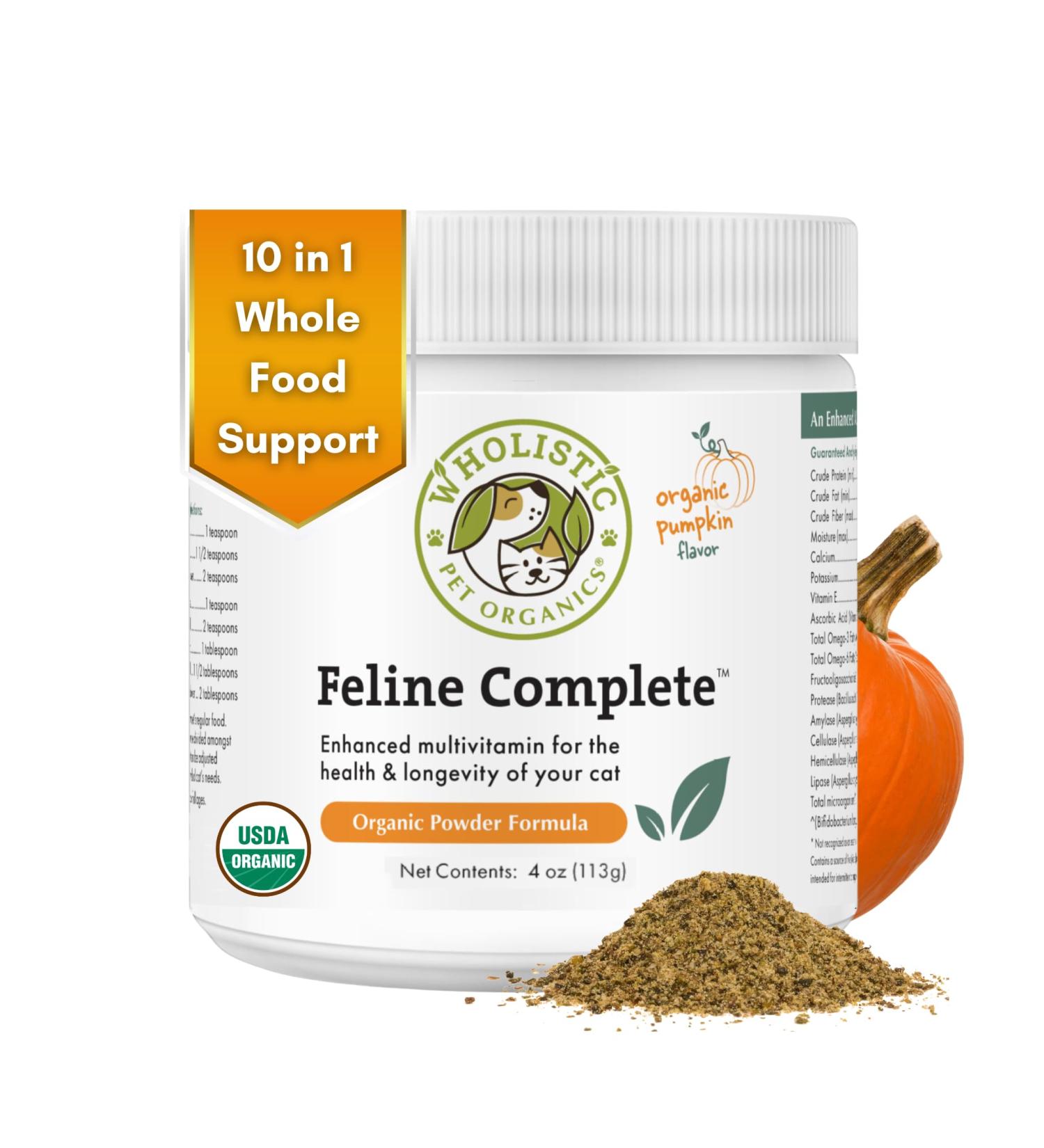 Wholistic Pet Organics Feline Complete - Organic Cat Multivitamins Powder for Immune Support & Antioxidants | Pumpkin Flavor - 4 oz - Buy Online on SooperMarket.com