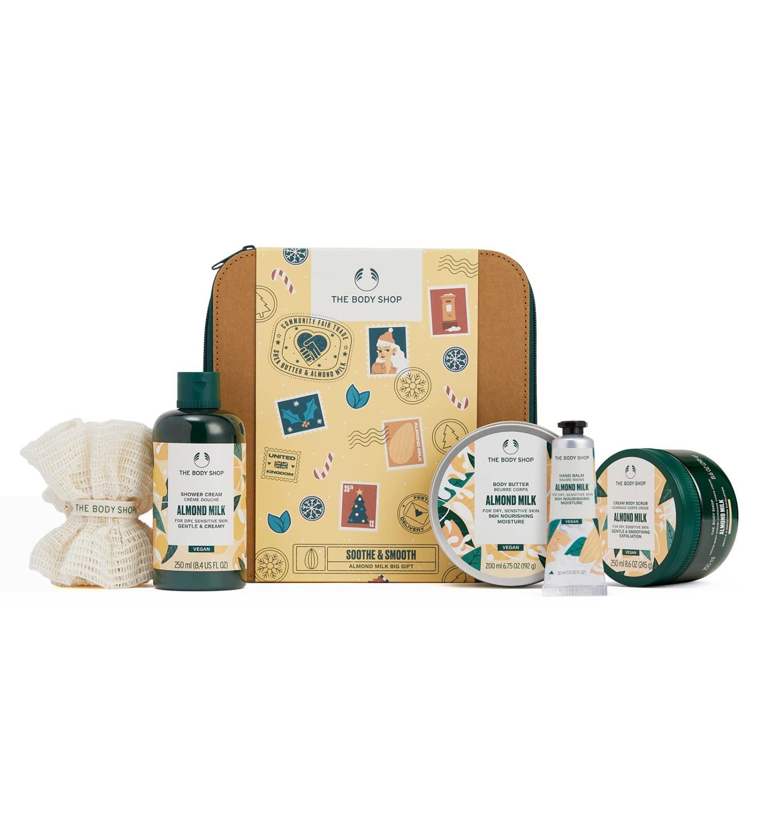 The Body Shop Soothe & Smooth Almond Milk Gift Set - Hydrating Vegan Skincare for Dry/Sensitive Skin (5 Items) - Buy Online on SooperMarket.com
