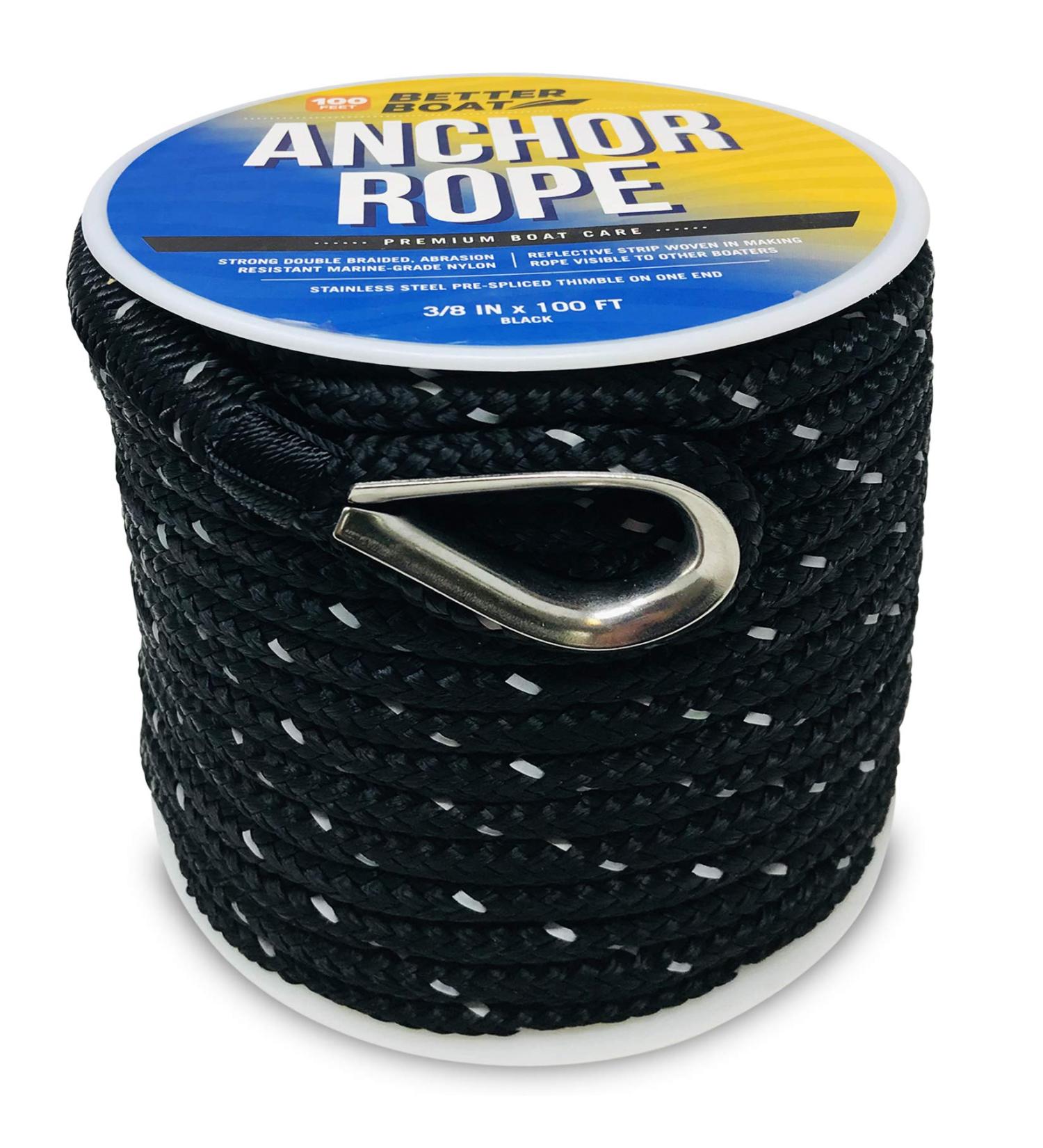 Premium 3/8 Inch Double Braided Boat Anchor Rope - 100 Ft Black Nylon Marine Line Reel for Anchors & Boats - Buy Online on SooperMarket.com