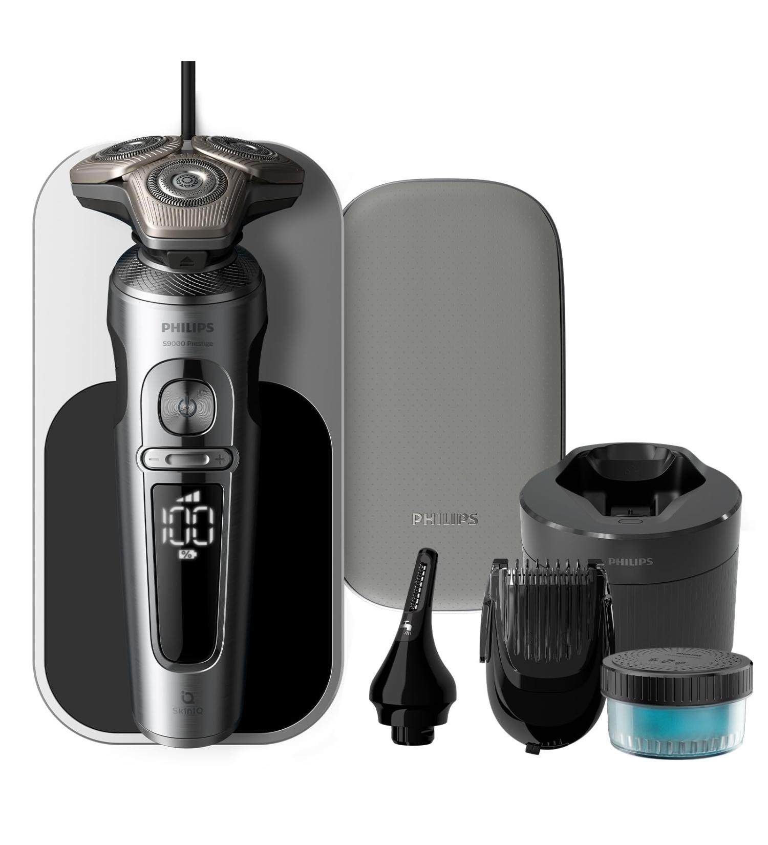 Philips Shaver Series 9000 Prestige SP9885/35 - Wet/Dry Electric Shaver, SkinIQ Technology, Beard Styler, Nose Trimmer, Qi Charging - Bright Chrome - Buy Online on SooperMarket.com