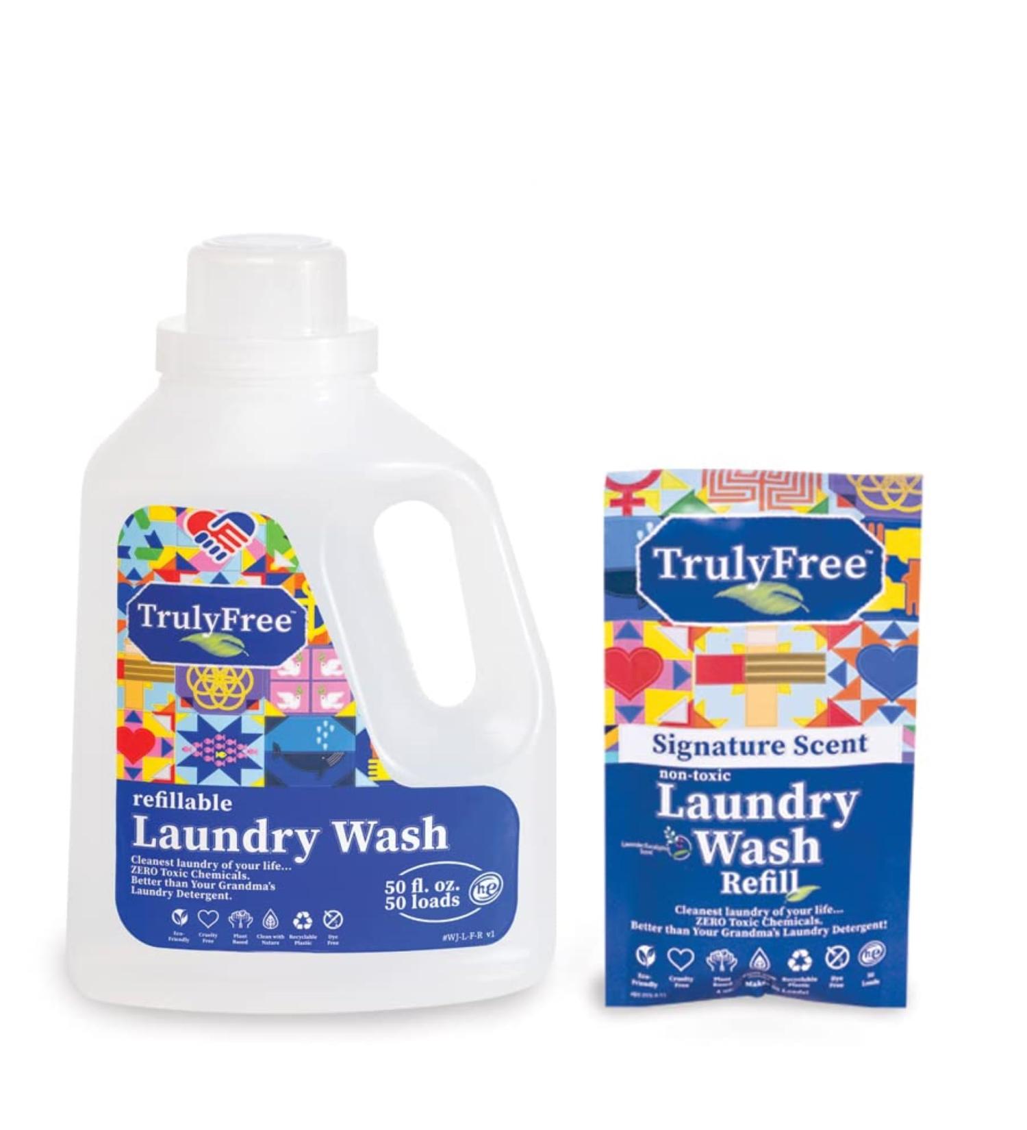 Truly Free Laundry Detergent for Sensitive Skin | Plant-Based Gentle & Safe for Baby Clothes | Eco-Friendly 50 Loads | Includes Refillable Bottle & Signature Scent 50 Fl Oz - Buy Online on SooperMarket.com