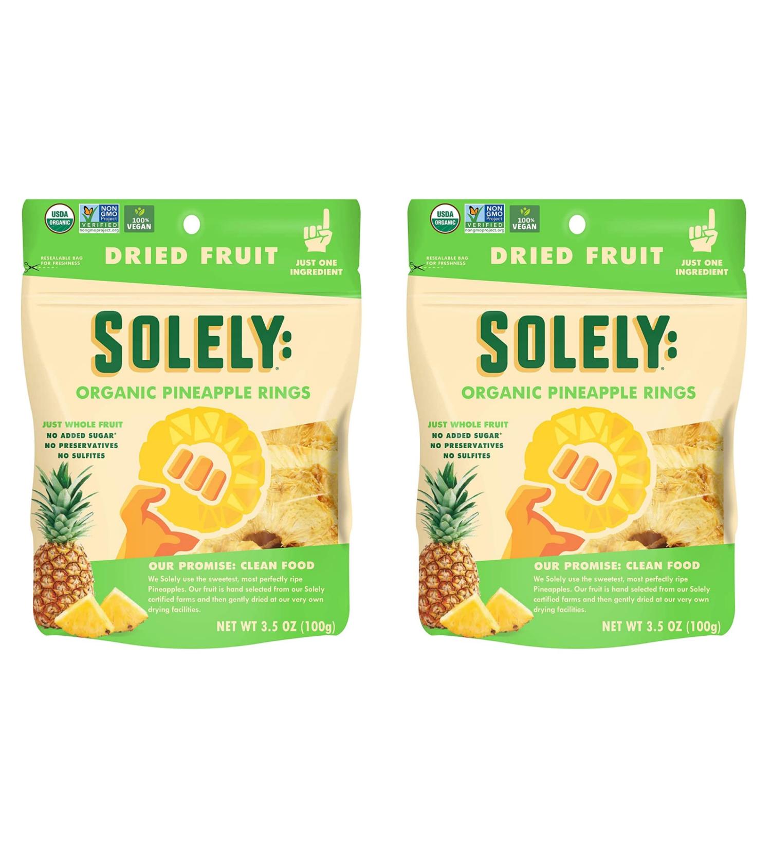 SOLELY Organic Dried Pineapple Rings 3.5oz (Pack of 2) | Vegan, Non-GMO, No Added Sugar | Independent Cuisine - Buy Online on SooperMarket.com