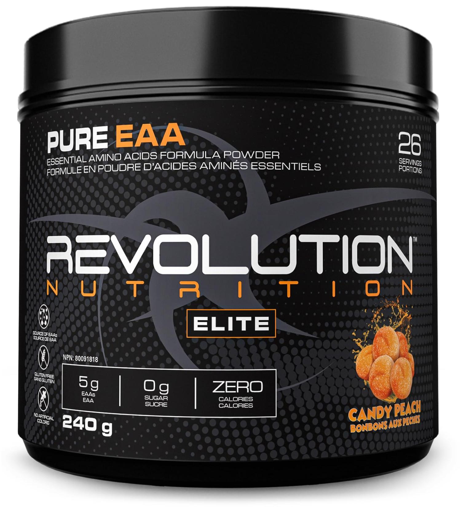 Revolution Nutrition Pure EAA Powder Essential Amino Acid Post Workout Zero Calorie Zero Sugar Gluten Free Enhanced with Electrolytes 5g EAAs 240 g 26 Servings (Candy Peach 0.53 Pound) Candy Peach 26 Servings (Pack of 1) - Buy Online on SooperMarket.com