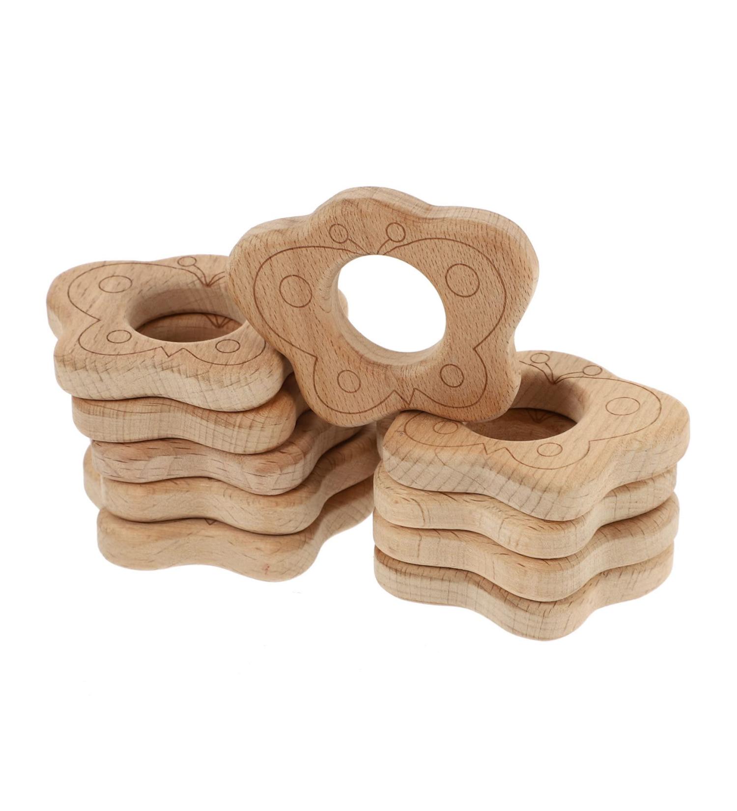 Didiseaon 10pcs Wooden Teething Pendant for Babies - Beech Wood Teether with Cartoon Design 5X6.3CM - Buy Online on SooperMarket.com