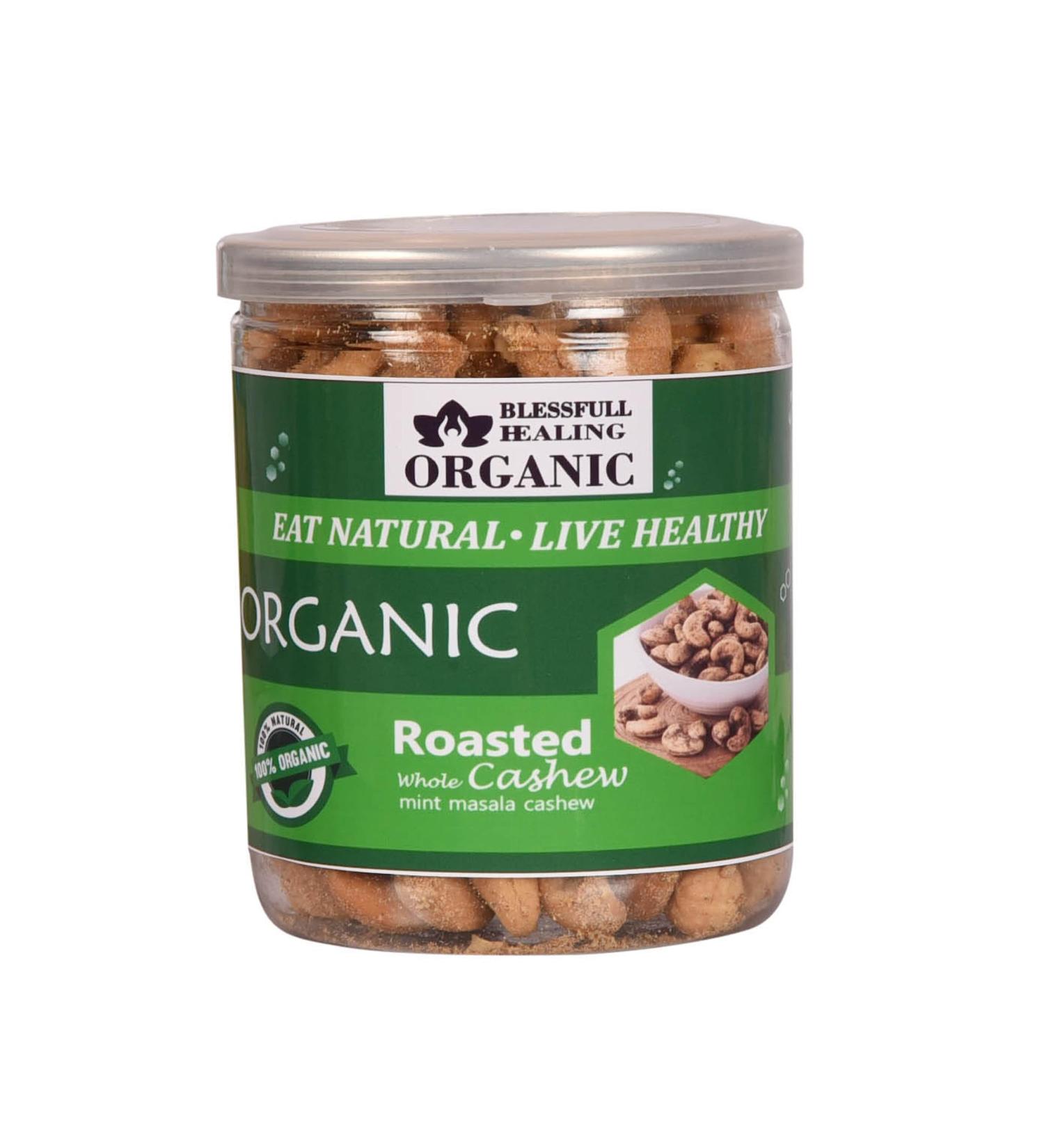Blessfull Healing Organic Natural Vegan Mint Masala Roasted Whole Cashew Nuts Crunchy Kaju 250 Gram - Buy Online on SooperMarket.com