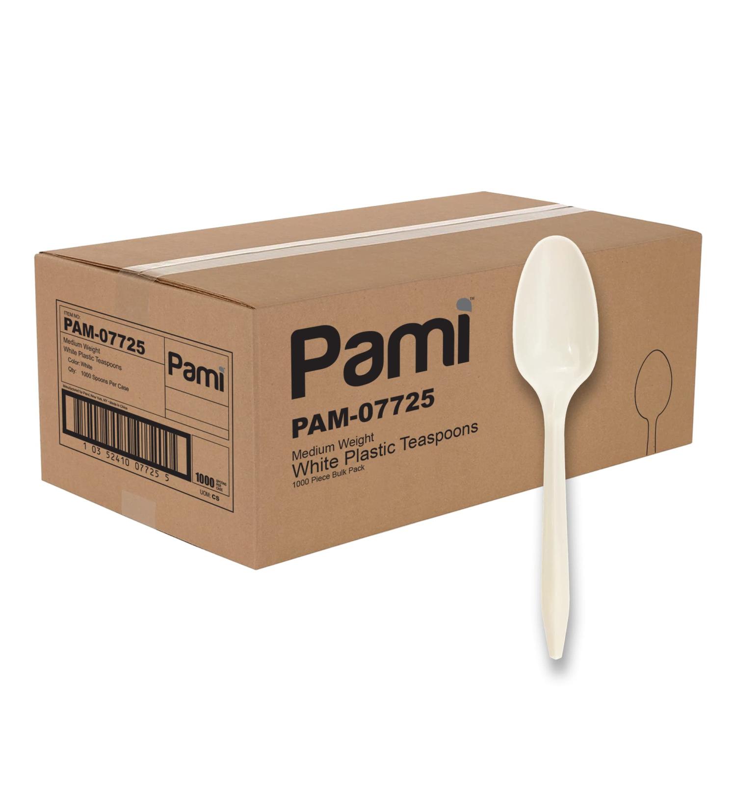 PAMI Medium Weight Disposable Plastic Teaspoons 1000-Pack - Bulk White Partyware Teaspoons for Events and Catering - Buy Online on SooperMarket.com