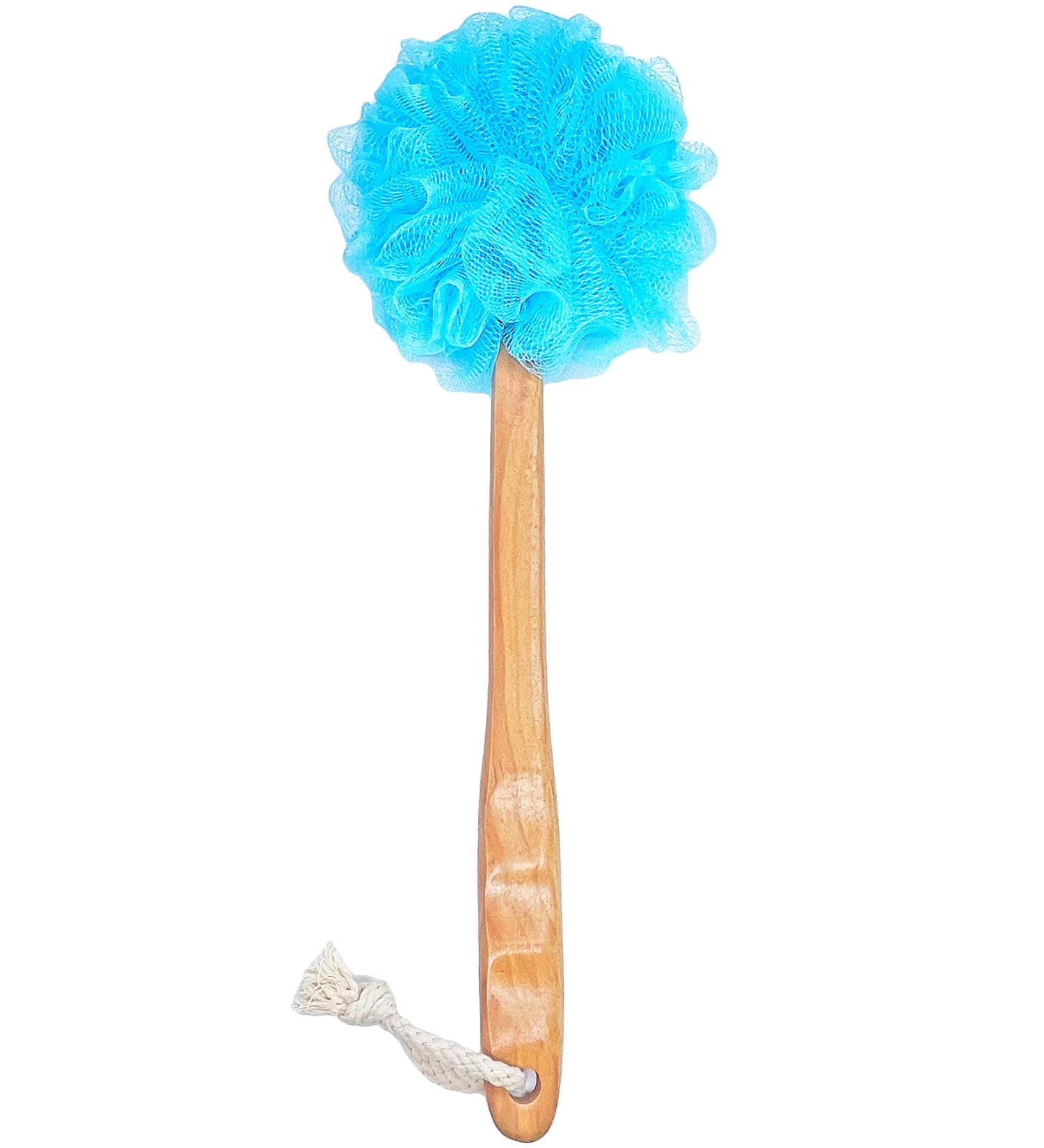 Exfoliating Shower Loofah & Back Scrubber - Long Wooden Handle Bath Brush for Men & Women - Easy Reach Body Wash Applicator (Blue - Buy Online on SooperMarket.com