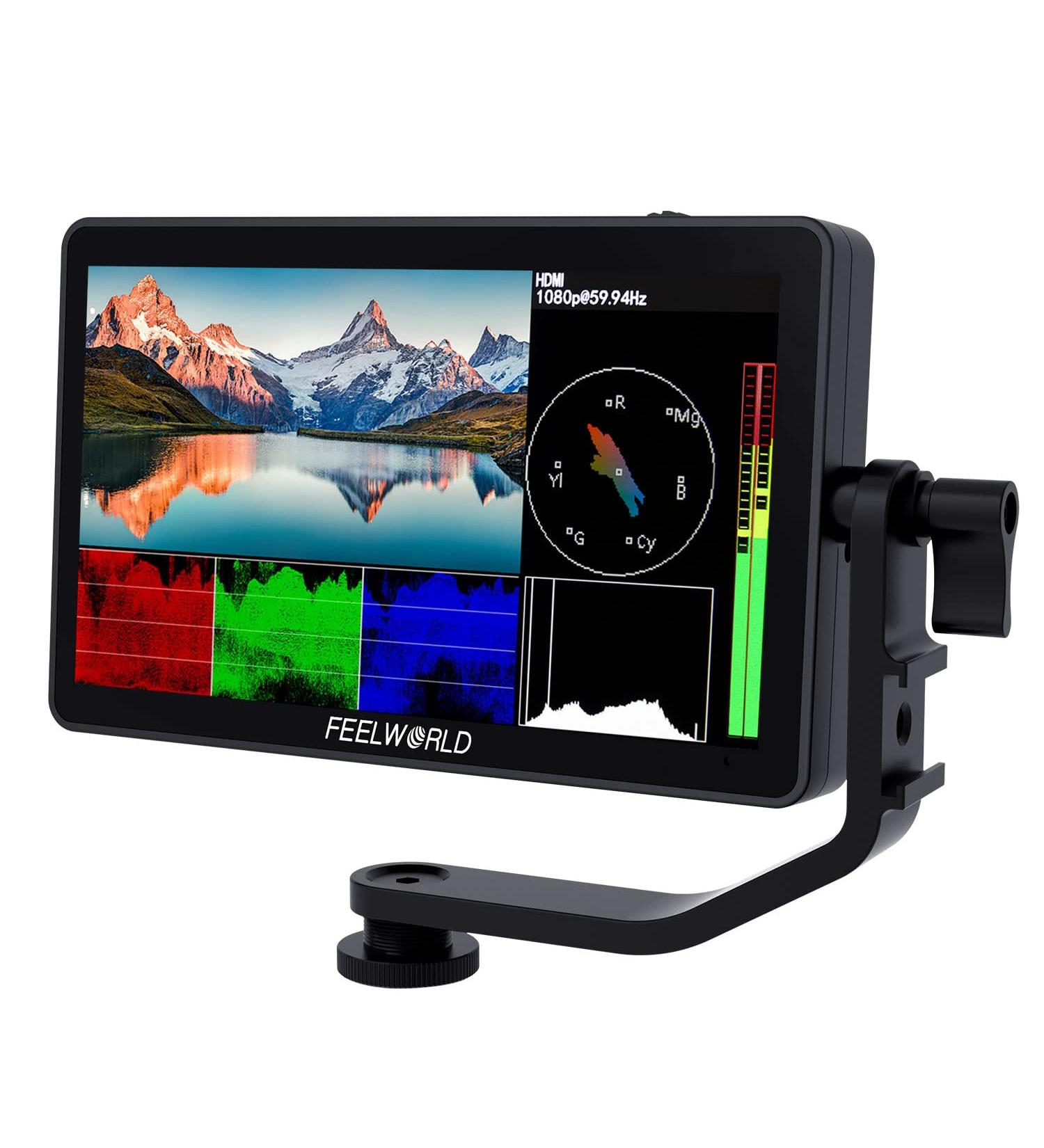 FEELWORLD F6 Plus 6 DSLR Camera Field Monitor | Full HD 1920x1080 IPS Screen with HDR, 3D Lut, Video Peaking, Focus Assist | 4K HDMI, 8.4V DC IO | Tilt Arm Included - Buy Online on SooperMarket.com