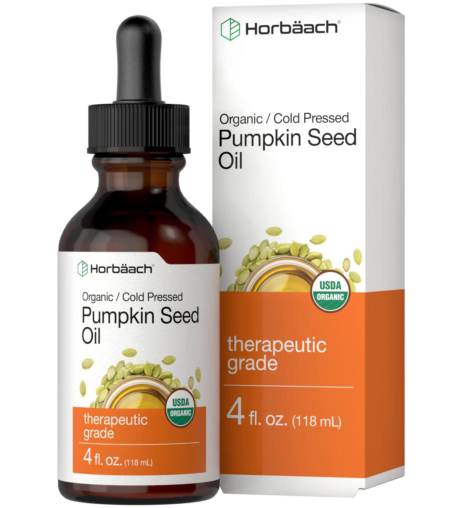 Organic Cold Pressed Pumpkin Seed Oil 4 oz | 100% Pure Extra Virgin | Vegetarian, Non-GMO, Gluten Free | for Hair and Face by Horbaach - Buy Online on SooperMarket.com