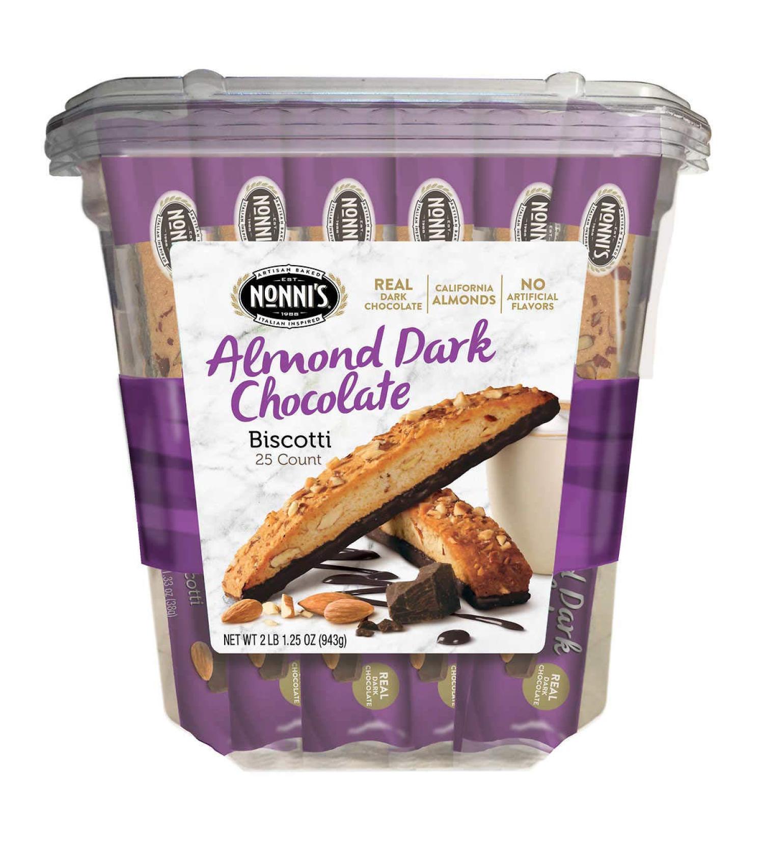 Nonni's Almond Dark Chocolate Biscotti - 25ct (2lb) with Real Almonds | Artisan Italian Cookies - Buy Online on SooperMarket.com