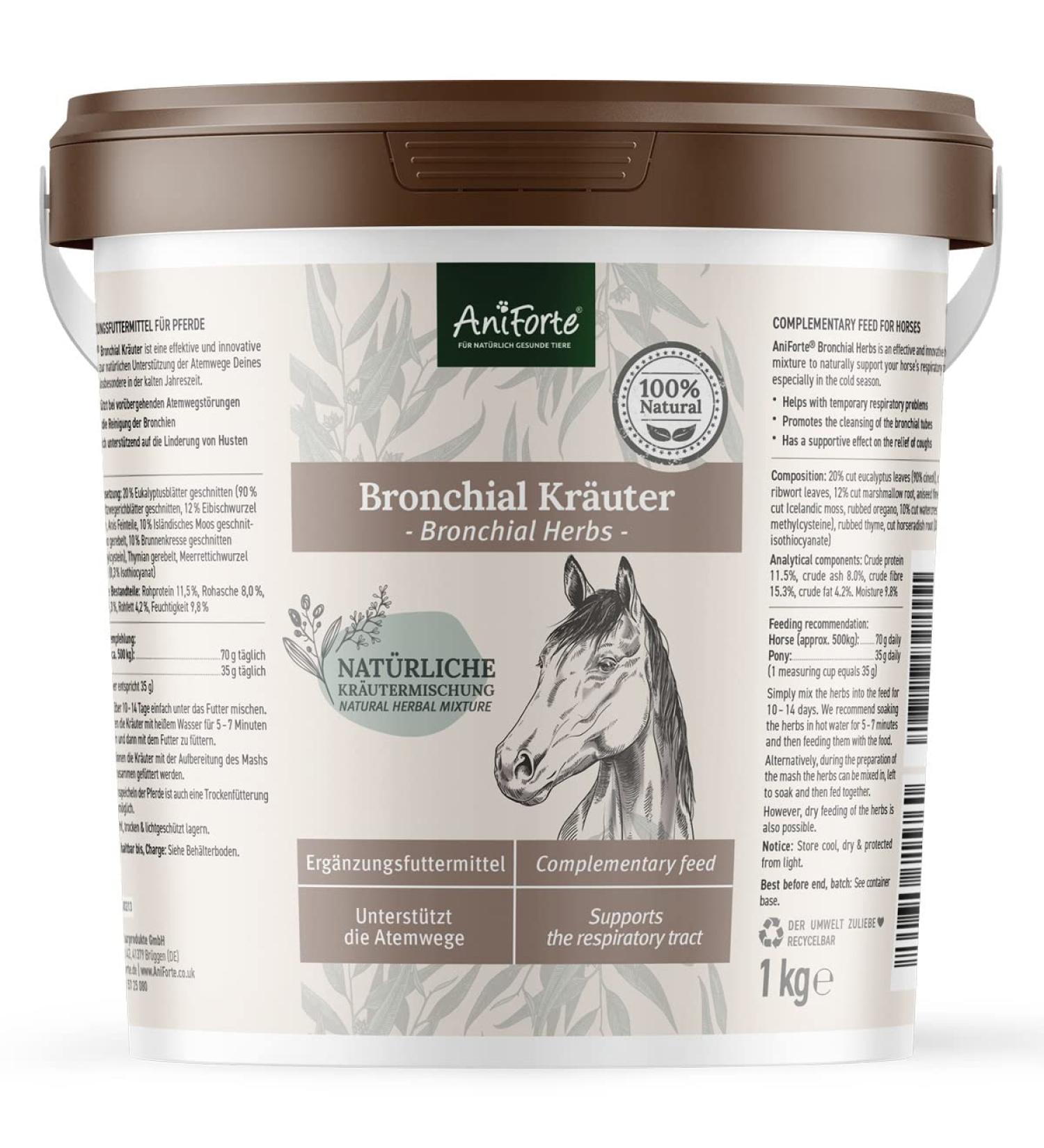 AniForte Bronchial Herbs for Horses 1kg - Natural Respiratory Support with Methylcysteine | Cough Relief & Healthy Airways - Buy Online on SooperMarket.com