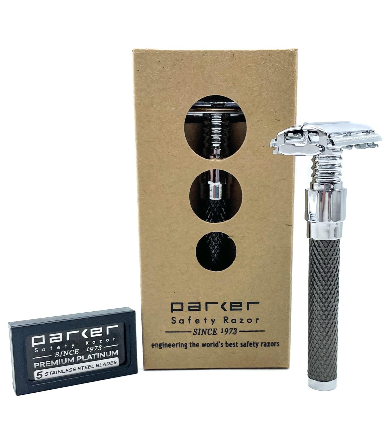 Buy Parker 92R Graphite Gray Heavyweight Double Edge Safety Razor for Men - Includes 5 Premium Blades | International Shipping Available - Buy Online on SooperMarket.com