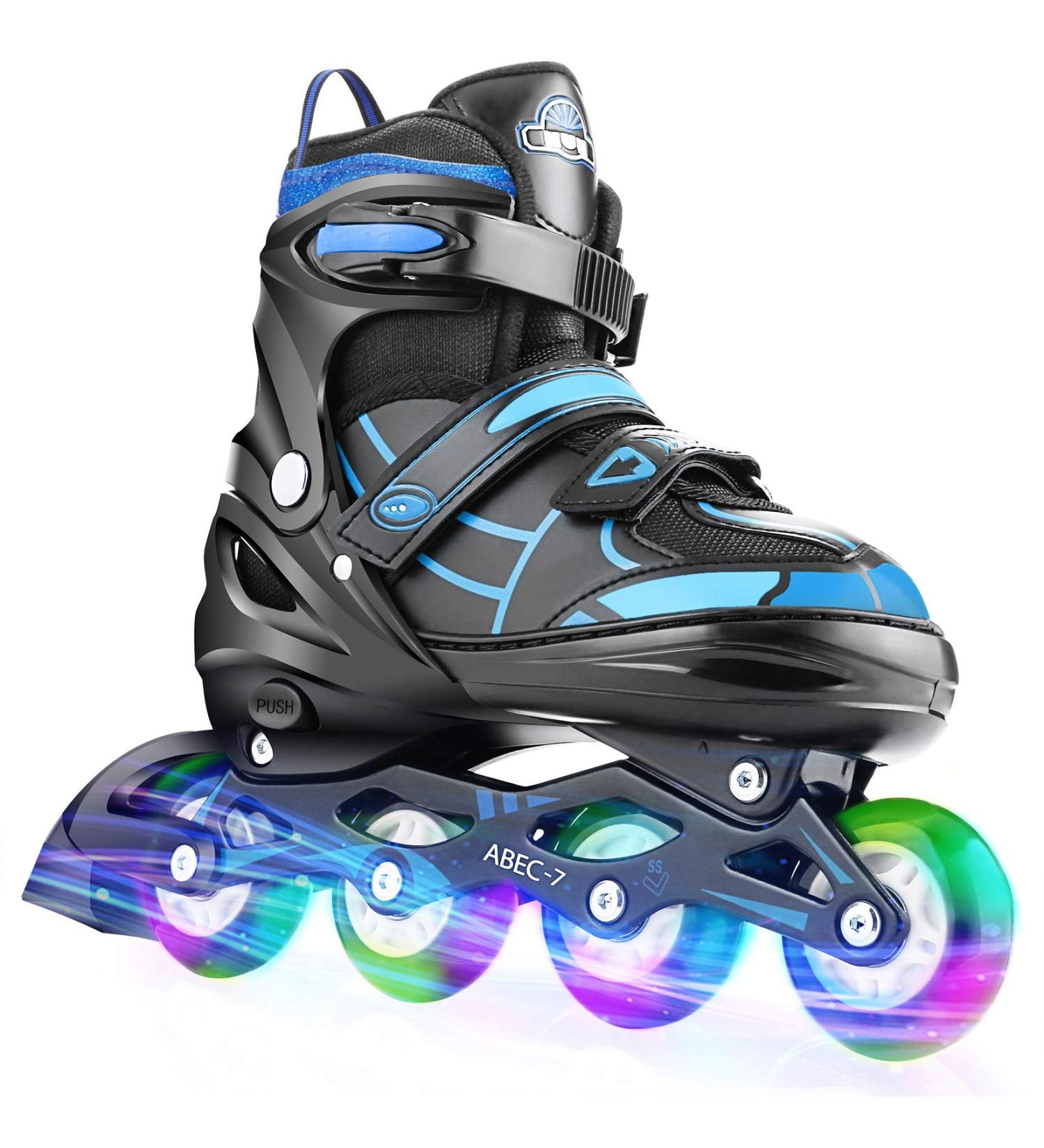 Hikole Adjustable Inline Skates with Light Up Wheels - Blue & Black | Youth & Adult Sizes for Indoor/Outdoor Skating - Beginners to Advanced - Buy Online on SooperMarket.com