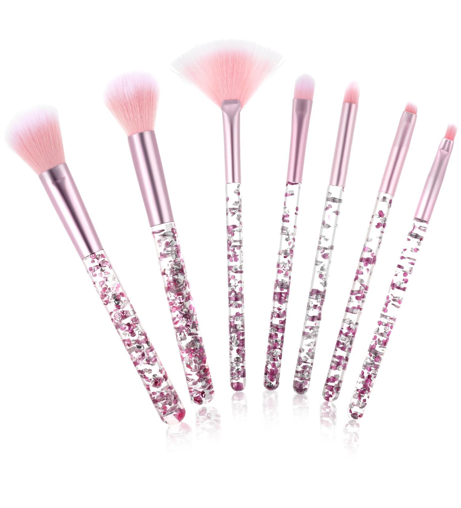 WLLHYF 7 Pack Makeup Brush Set Stylish Glitter Cosmetics Brushes Kit Professional Blending Brush with Crystal Sequins Handle for Eye Shadow Eyeliner Foundation Powder Concealer Blush Lip Women (Pink) - Buy Online on SooperMarket.com