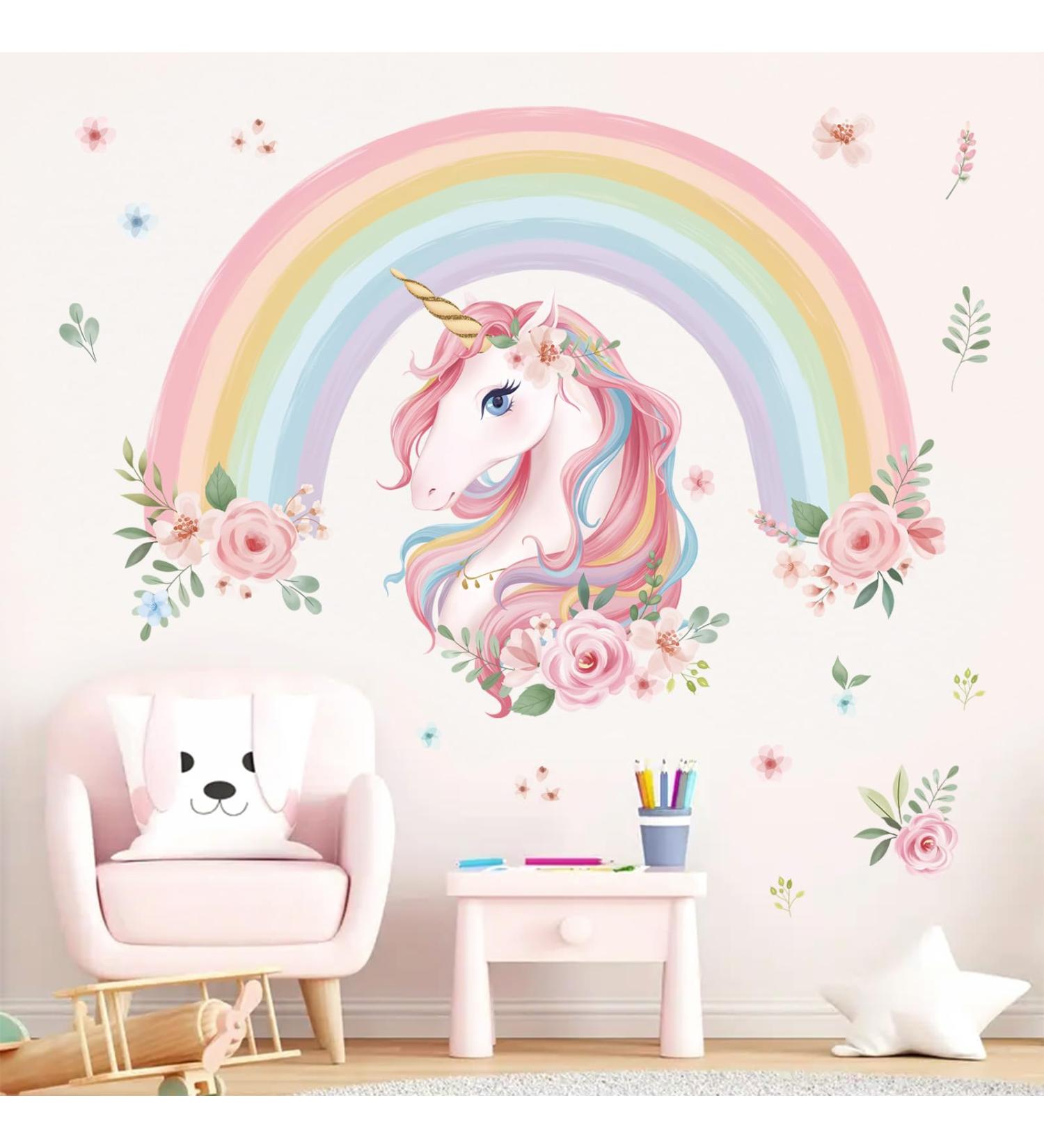 Wondever Large Rainbow Wall Decals Unicorn Flower Peel and Stick Stickers for Girls Bedroom Nursery - Buy Online on SooperMarket.com