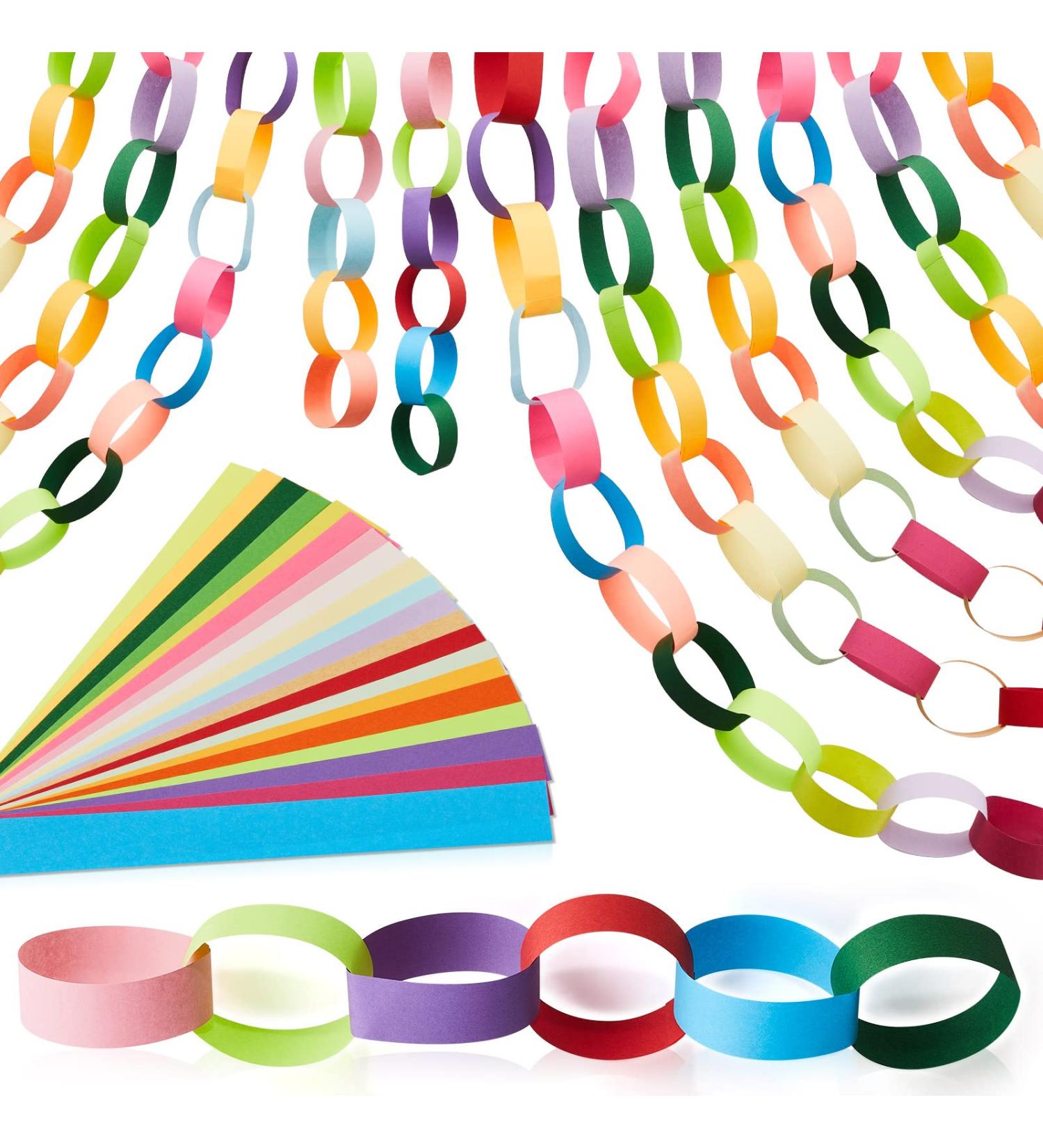 240 Sheets Bright Paper Chain Strips - 46 Ft Total Length - 1x8 Assorted Colors Construction Paper for Kids Art Craft - Includes Double Sided Tape - Buy Online on SooperMarket.com