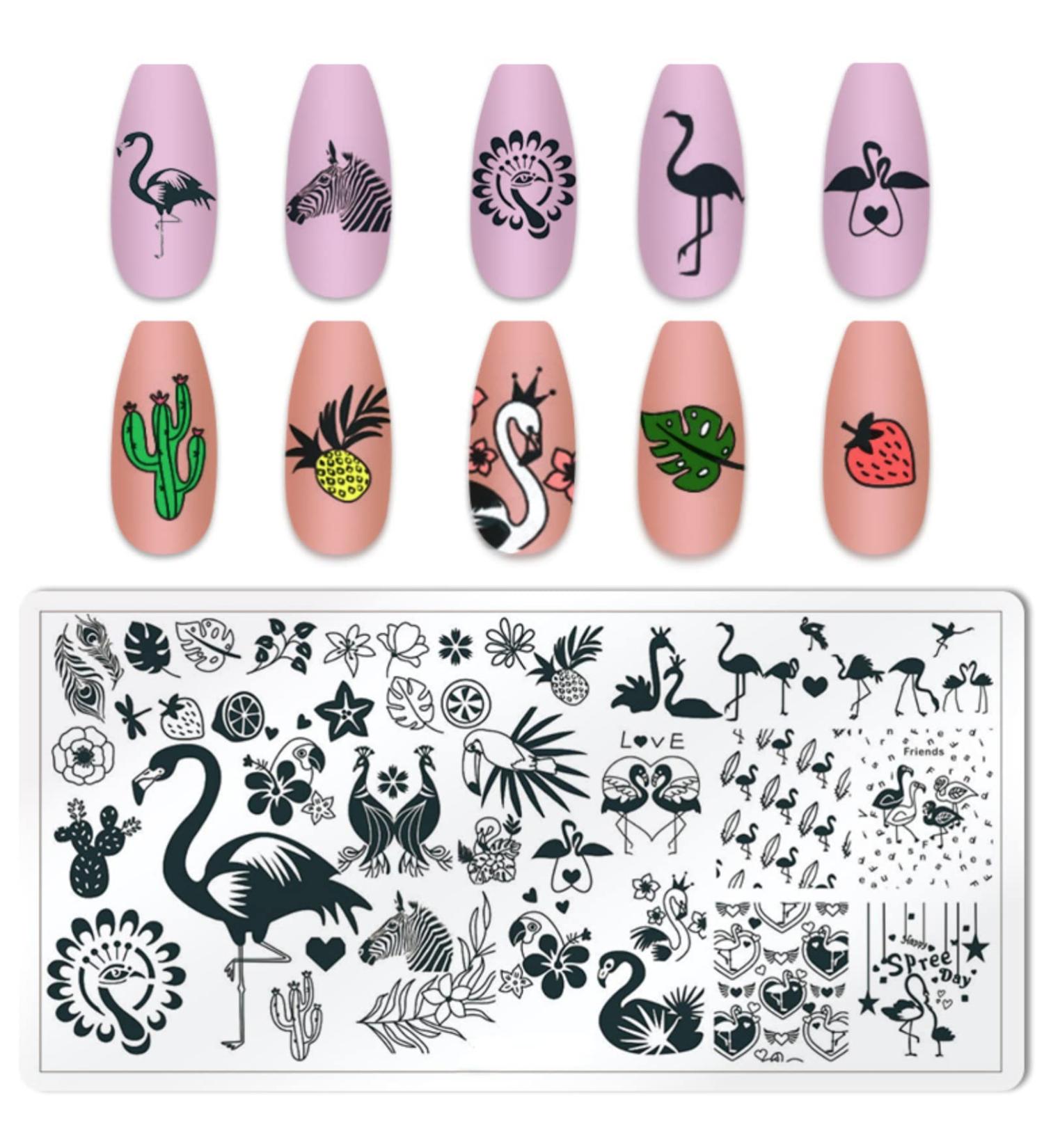 Runrayay Nail Art Stamp Plate - Flamingos Series | DIY Nail Stamping Templates for Creative Designs with Birds Leaves & Flowers - Buy Online on SooperMarket.com