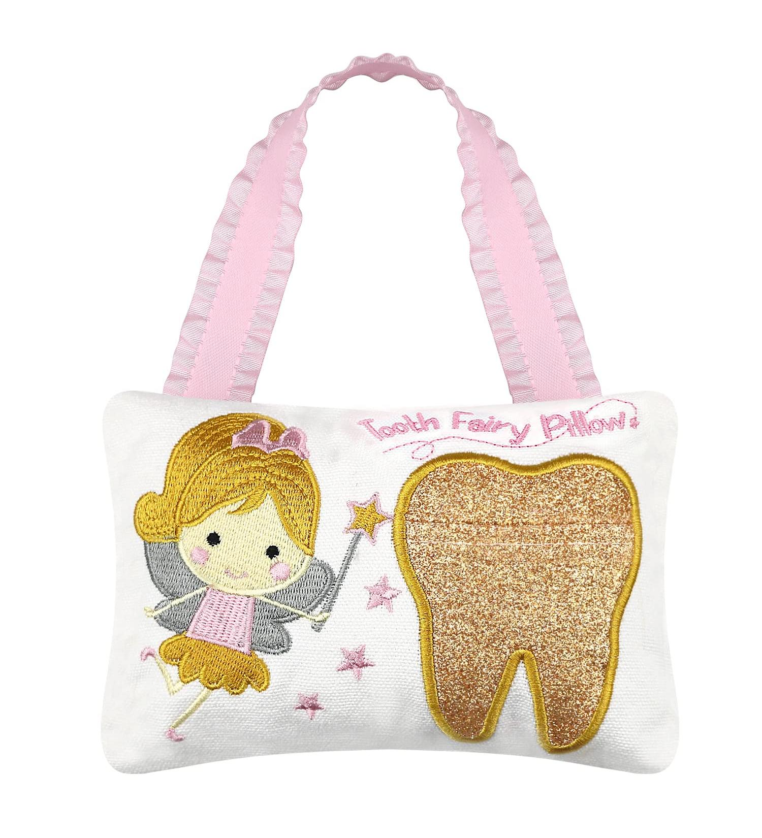 Gold Shiny Teeth Tooth Fairy Pillow with Pocket - Kids Tooth Fairy Souvenir Collection - Buy Online on SooperMarket.com