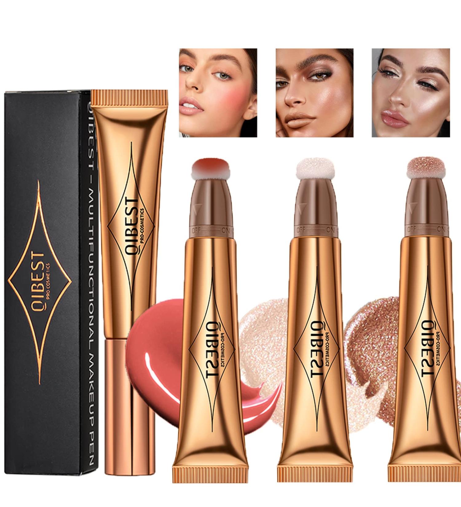 Gireatick Liquid Beauty Wand Set: Matte Cheek Blusher, Contour Highlighter, Bronzer Stick with Cushion Applicator - Long Lasting, Natural Shimmer, Silky Cream Makeup - Buy Online on SooperMarket.com