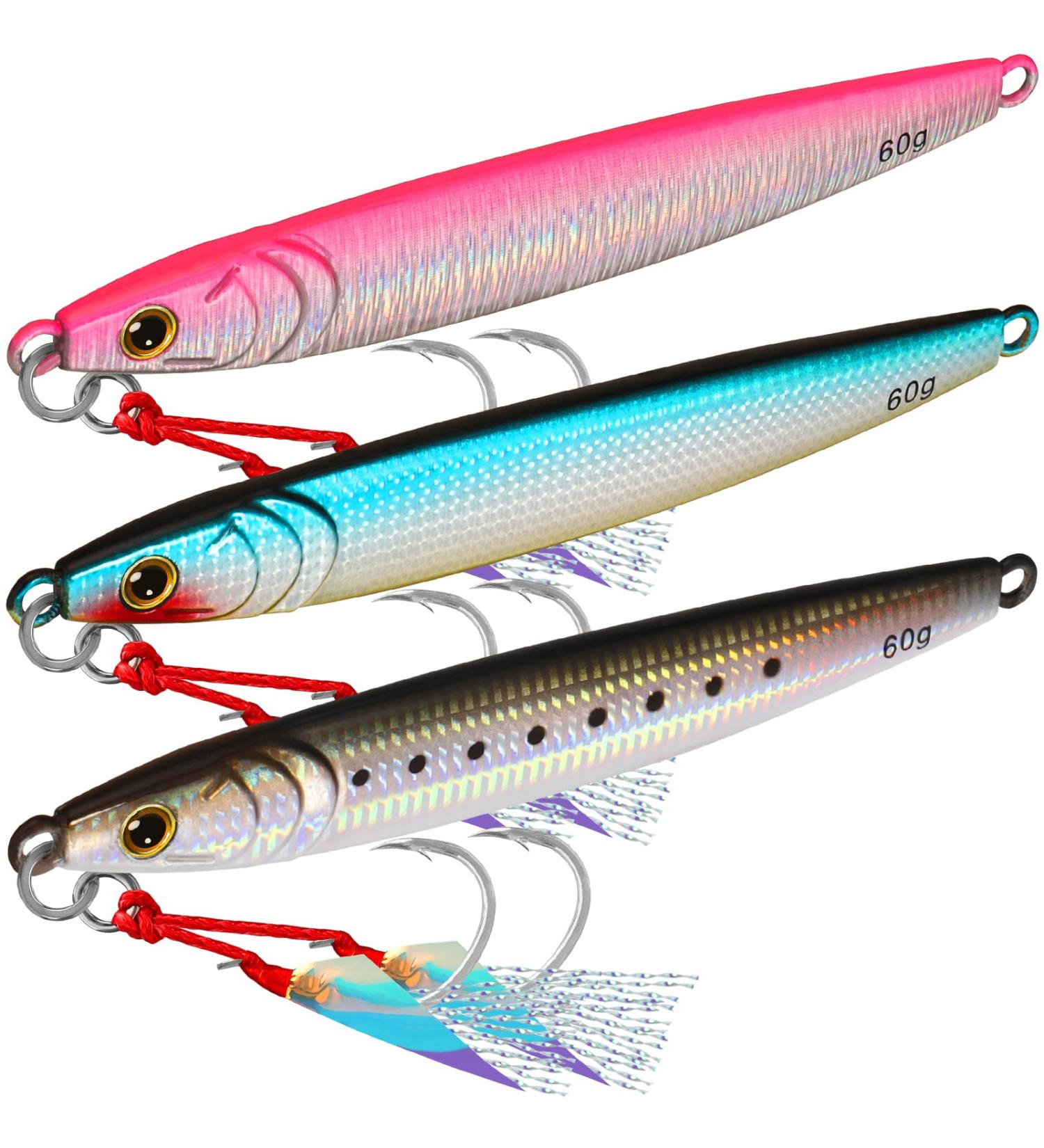 TRUSCEND Saltwater Jigs Fishing Lures with Flat BKK Hooks - Sea Fishing Spoon Lure for Tuna, Salmon, Grouper - Slow Pitch, Knife, Vertical Jigs - Bass Blade Bait 10g-160g G1-3.8 -2.1oz - Buy Online on SooperMarket.com