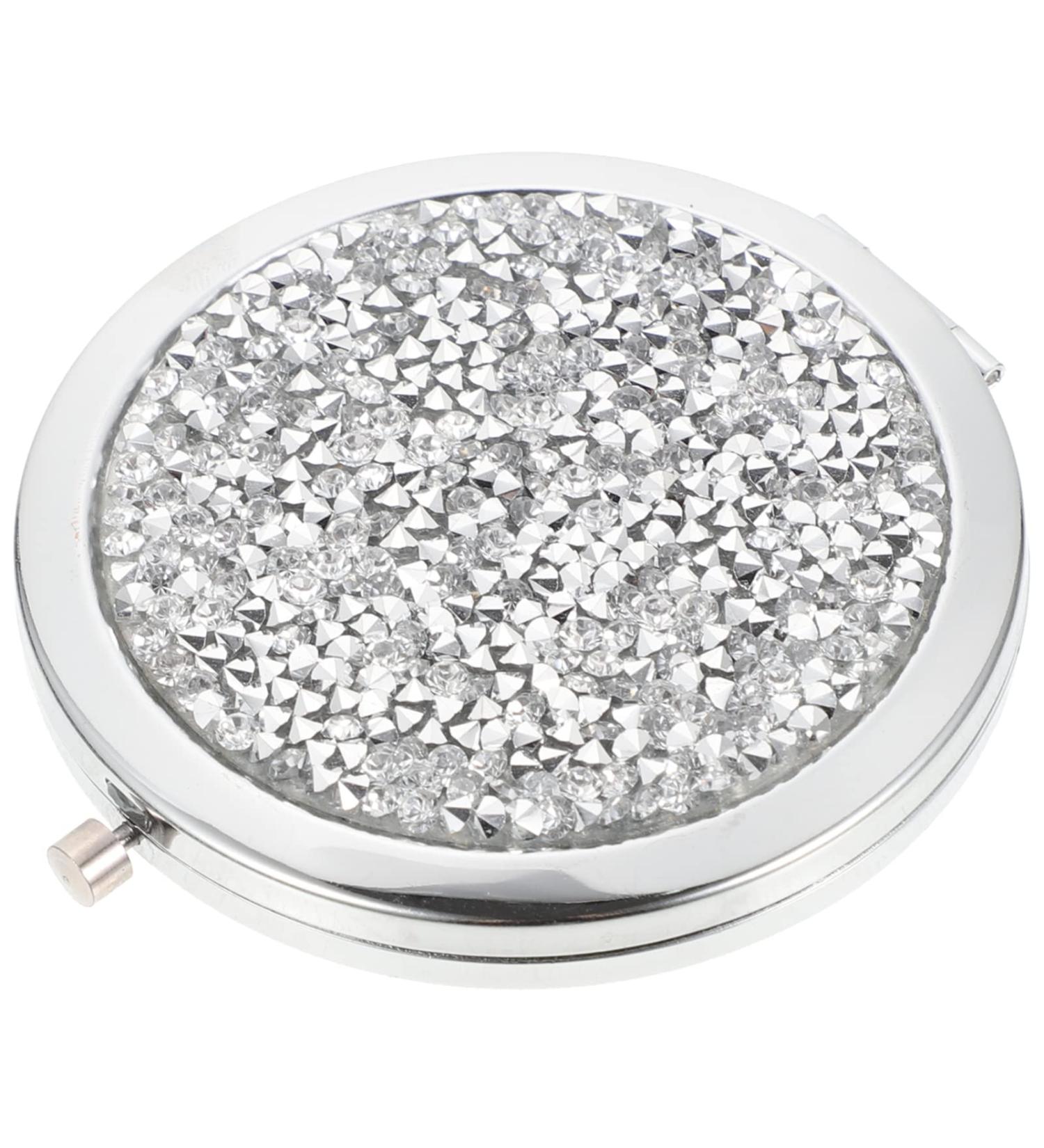 KALLORY Mini Rhinestone Compact Mirror - Double-Sided Hand Held Makeup Vanity Mirror for Women and Girls - Small Purse Mirror with Magnification - Silver - Buy Online on SooperMarket.com