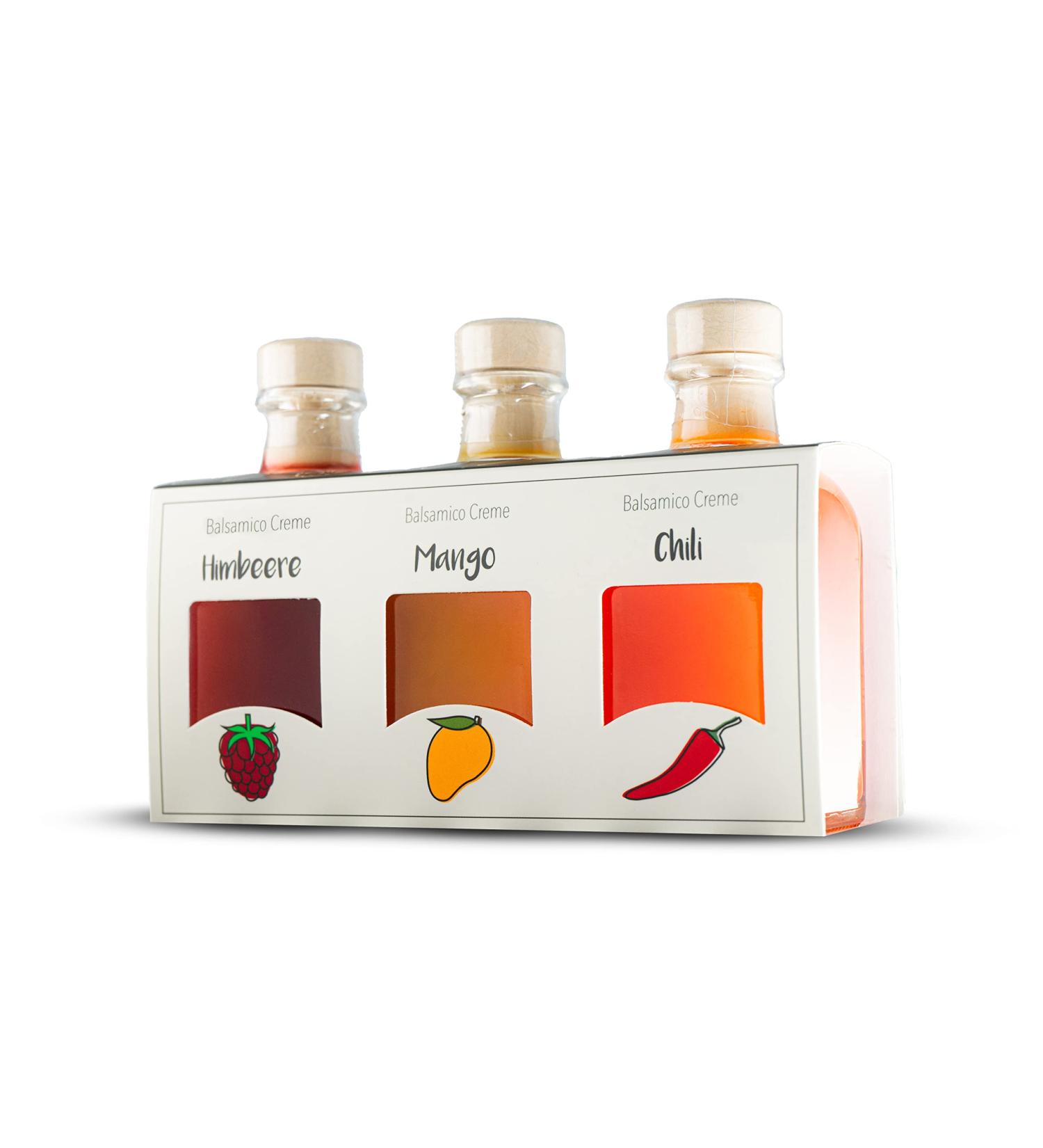 FOODOKO FINEST Balsamic Vinegar Cream Gift Set - Raspberry Mango & Chilli - 3x100ml Bottles - Fine Spanish Delicatessen for International Shipping - Buy Online on SooperMarket.com